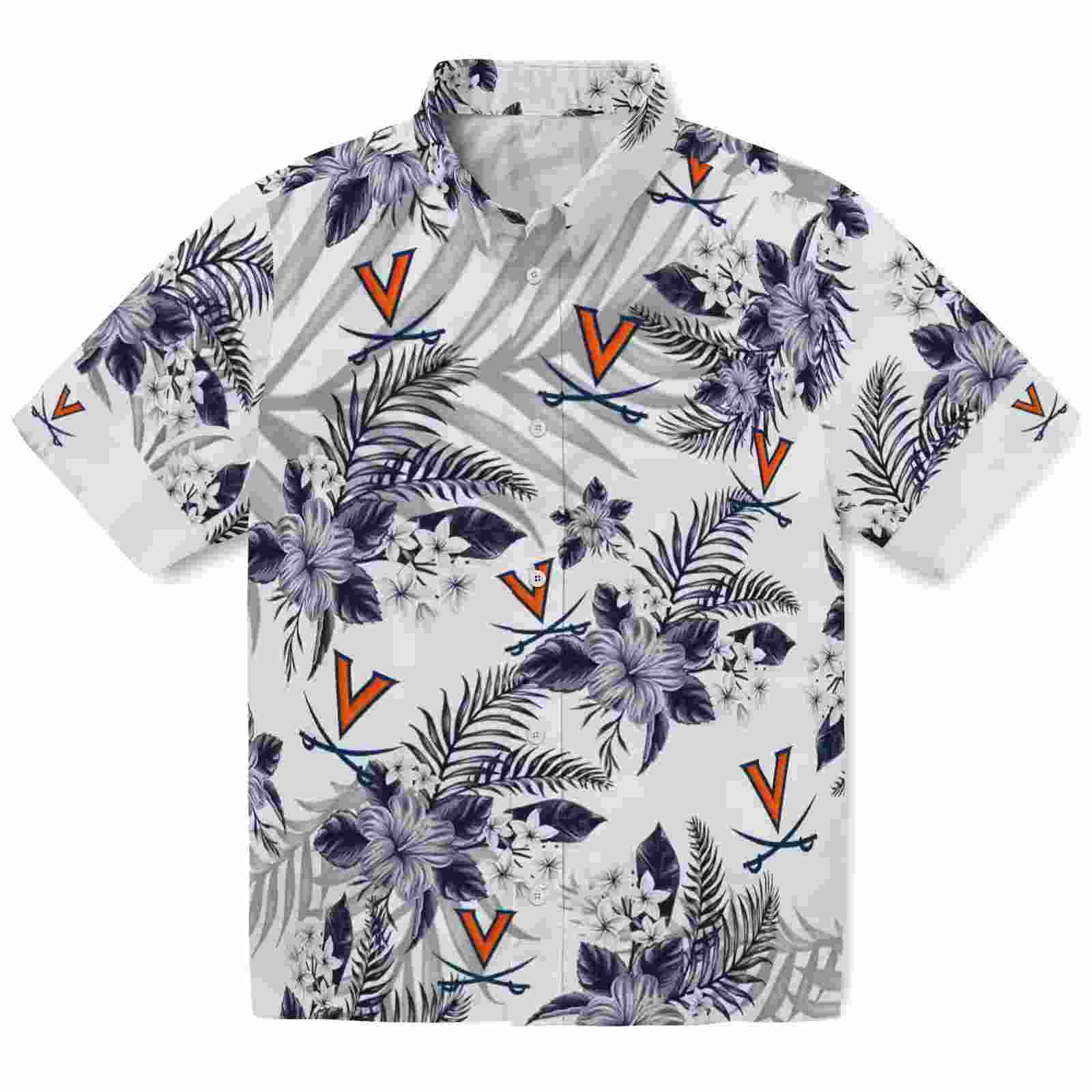 Virginia Cavaliers Hibiscus Palm Leaves Blue White Hawaiian Shirt