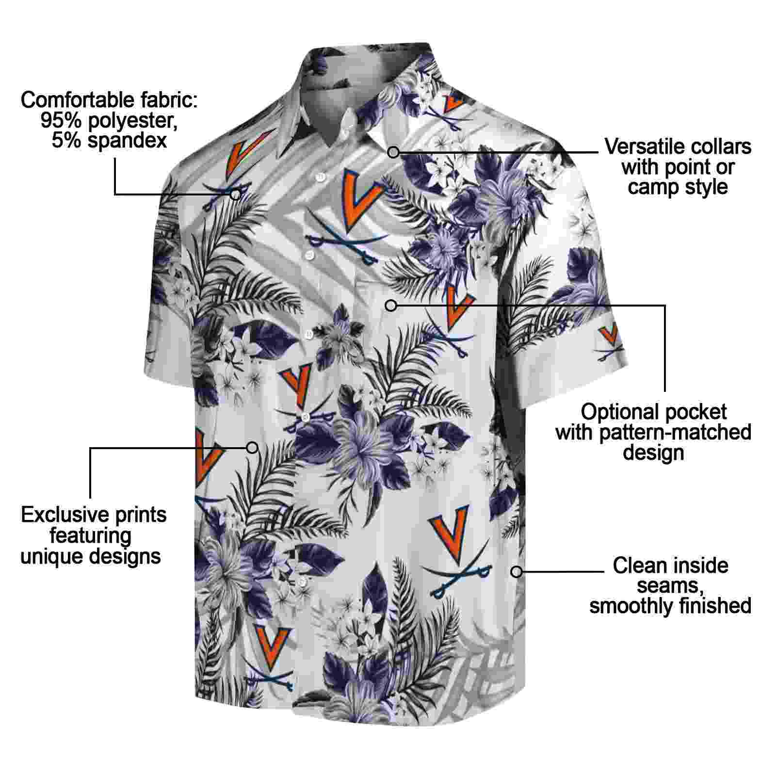 virginia cavaliers hibiscus palm leaves blue white hawaiian shirt new arrival