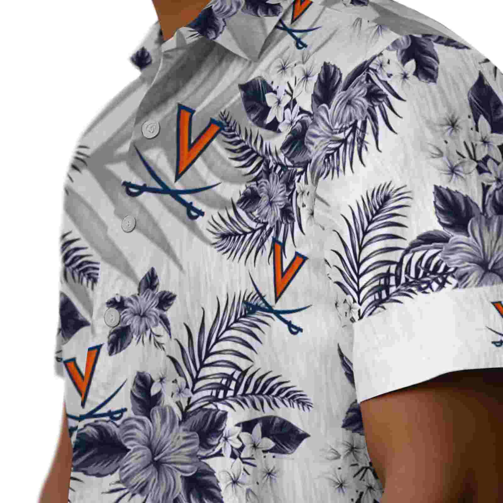 virginia cavaliers hibiscus palm leaves blue white hawaiian shirt trendy