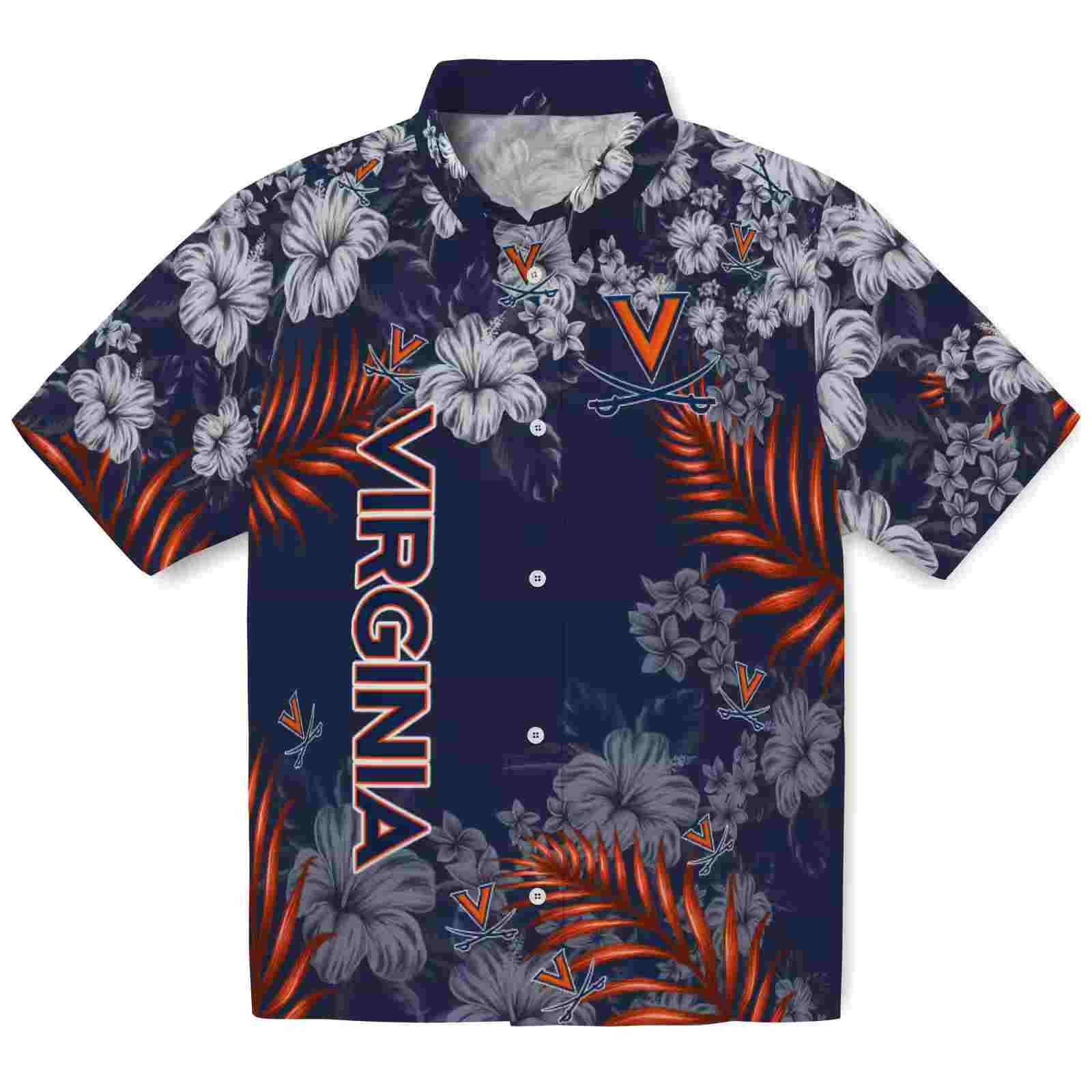 Virginia Cavaliers Hibiscus Print Blue Hawaiian Shirt