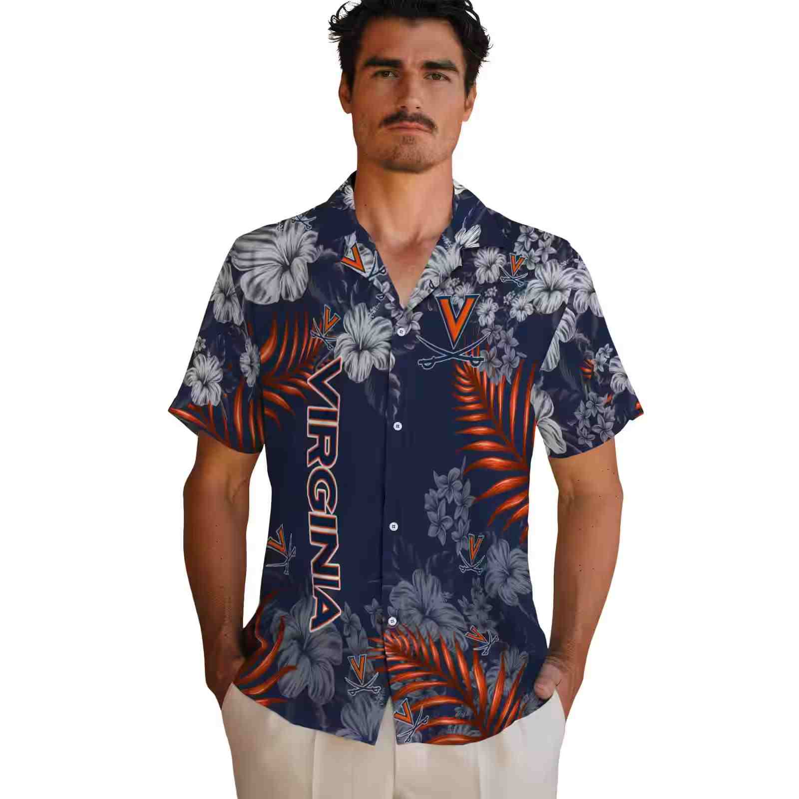 virginia cavaliers hibiscus print blue hawaiian shirt fashion forward