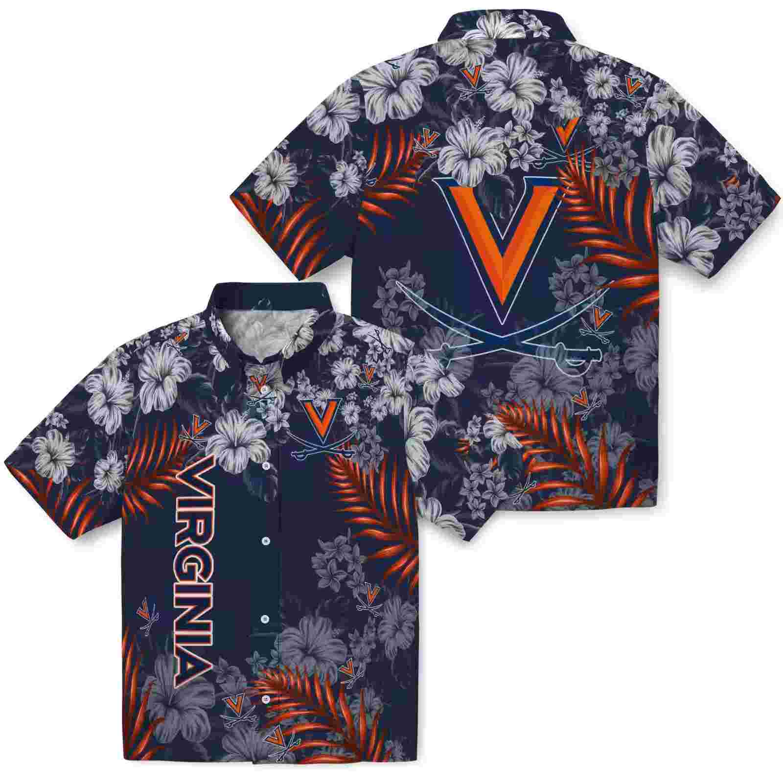 virginia cavaliers hibiscus print blue hawaiian shirt high quality