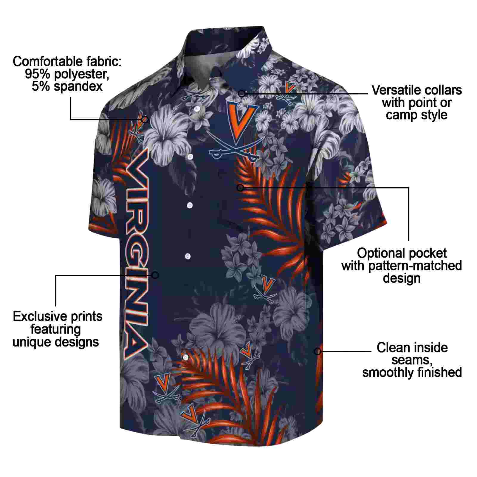 virginia cavaliers hibiscus print blue hawaiian shirt new arrival