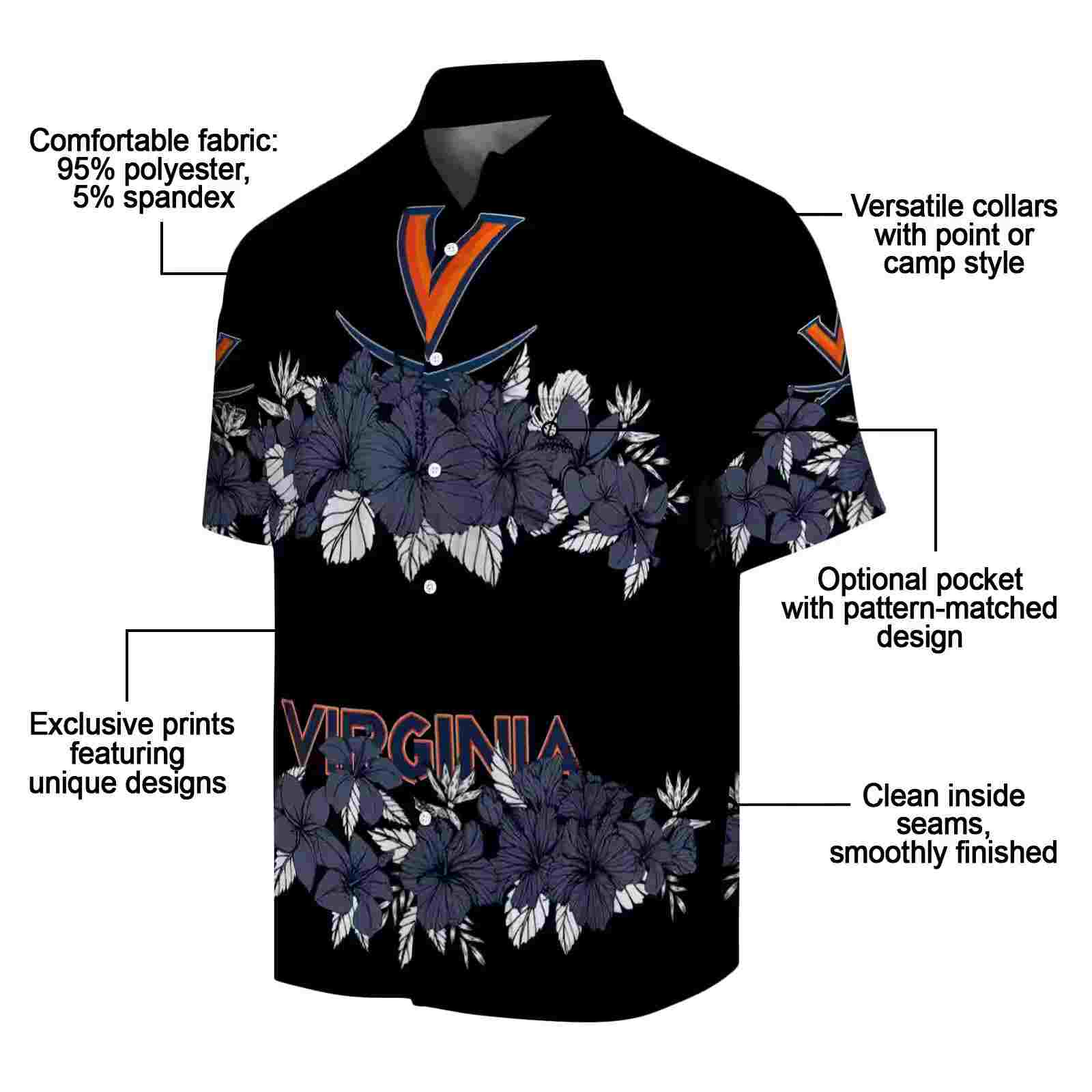 virginia cavaliers hibiscus stripe blue black hawaiian shirt new arrival