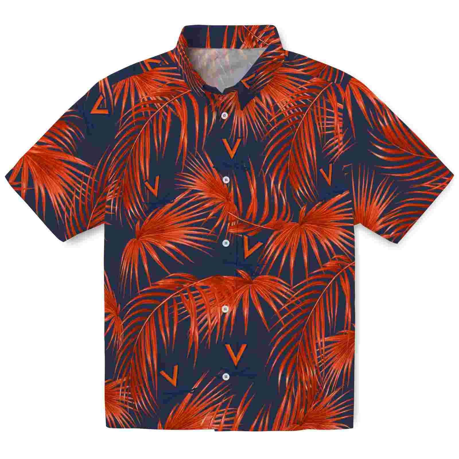 Virginia Cavaliers Leafy Palms Blue Hawaiian Shirt