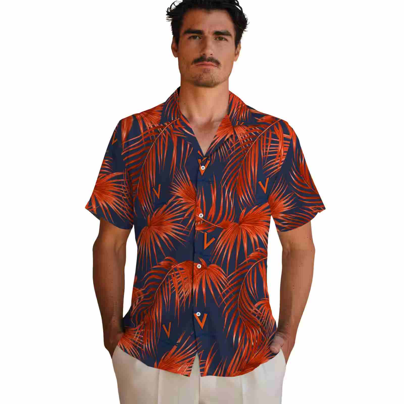 virginia cavaliers leafy palms blue hawaiian shirt fashion forward