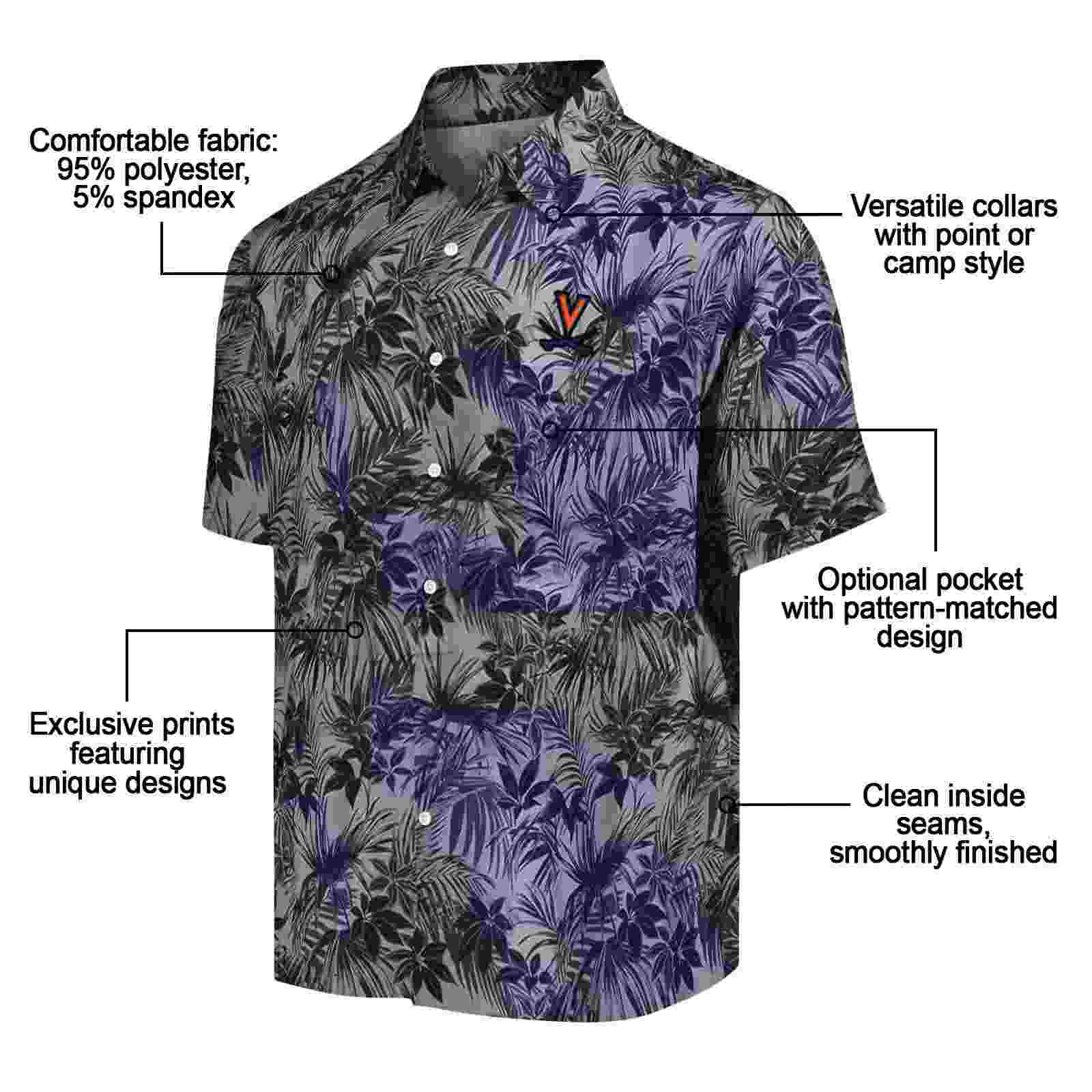 virginia cavaliers leafy pattern blue hawaiian shirt new arrival