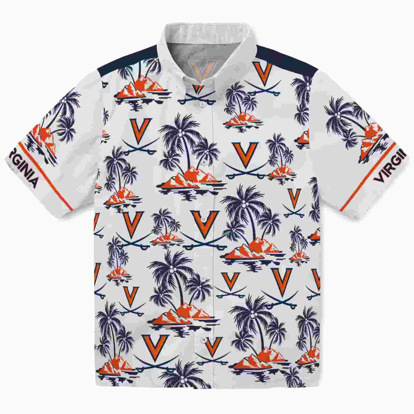 Virginia Cavaliers Palm Island Print Blue White Hawaiian Shirt