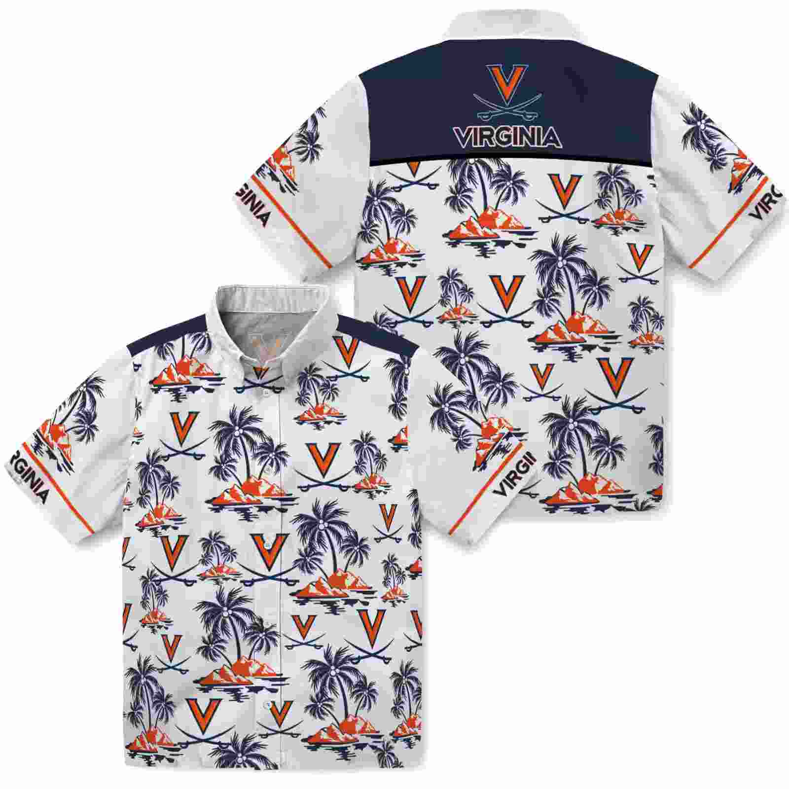 virginia cavaliers palm island print blue white hawaiian shirt high quality