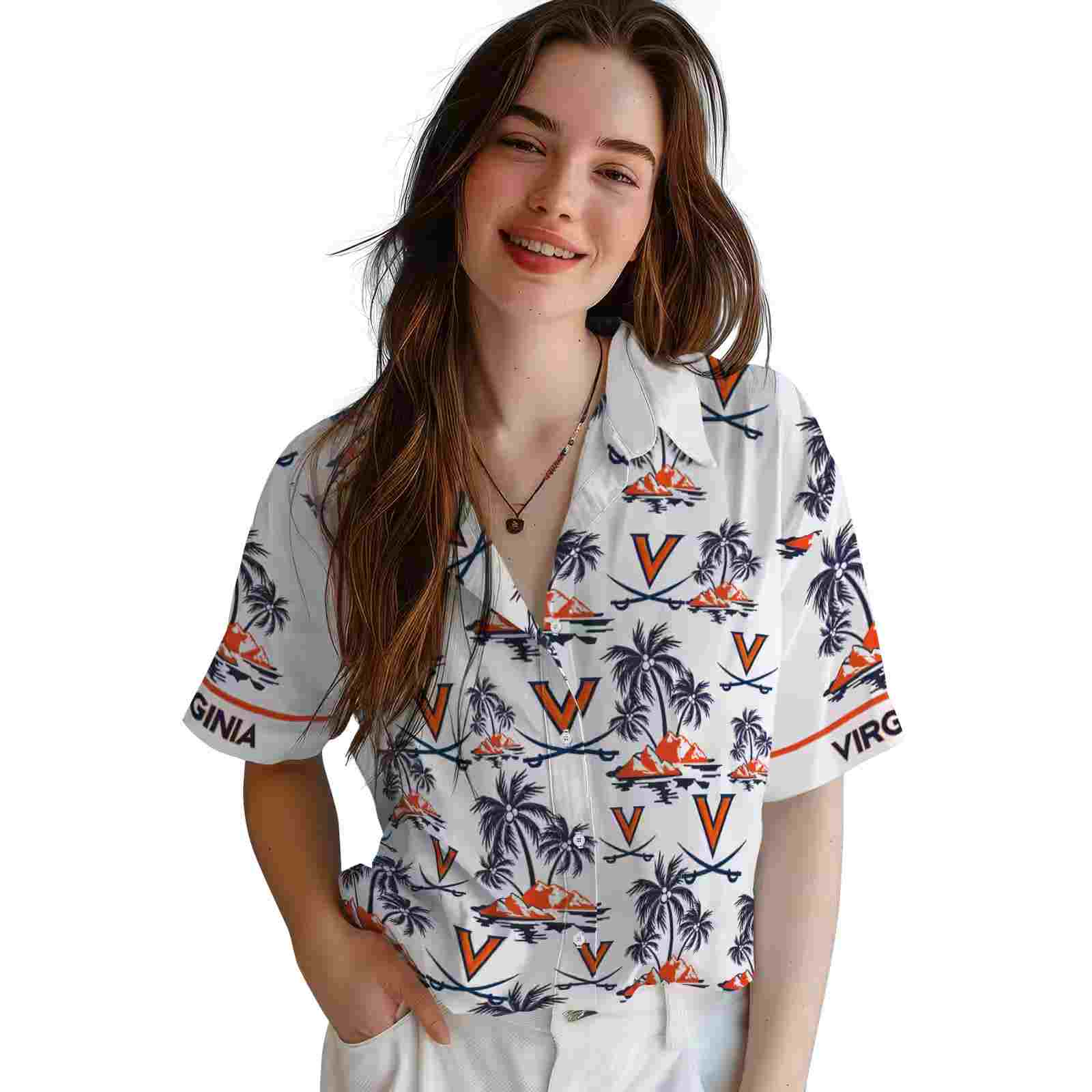 virginia cavaliers palm island print blue white hawaiian shirt latest model