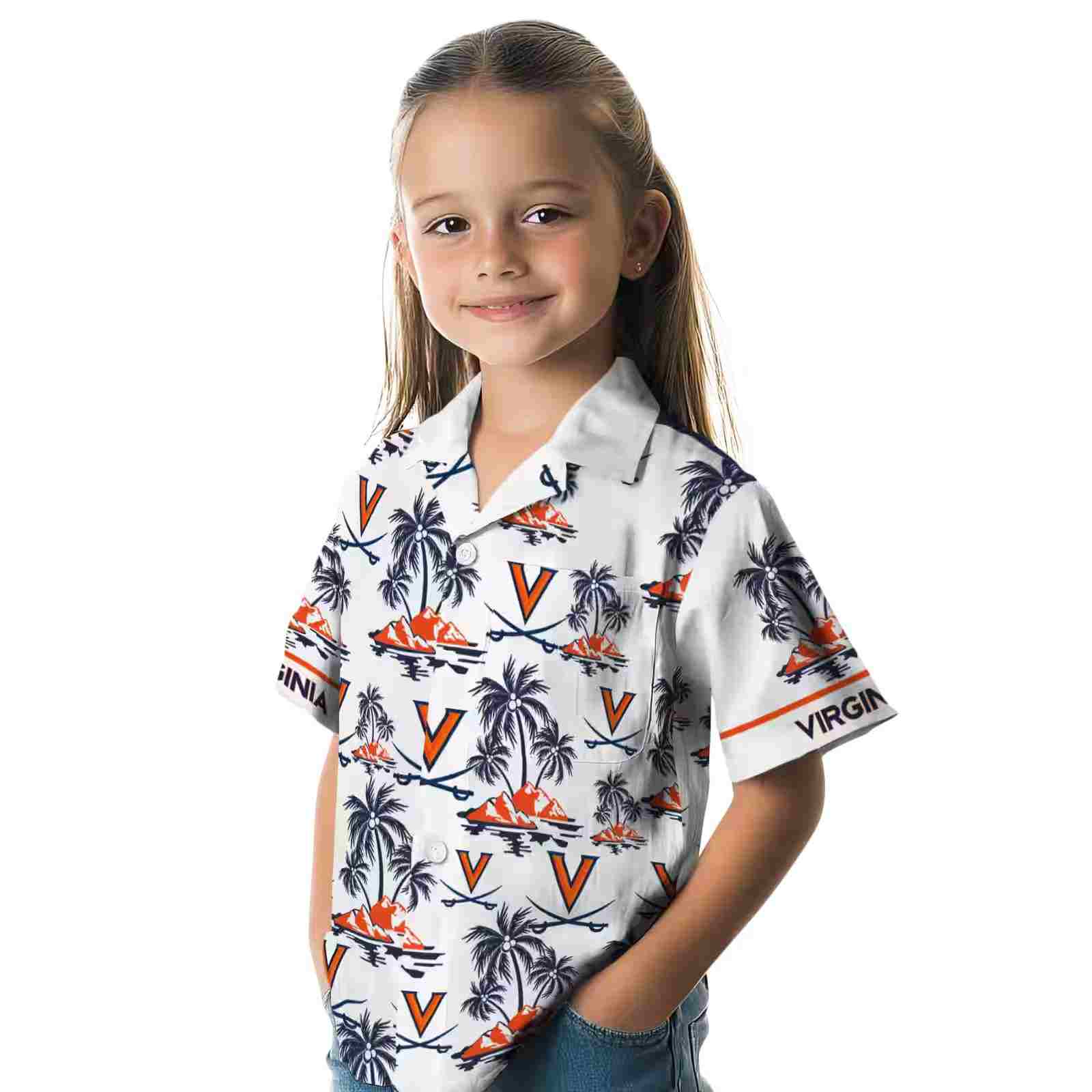 virginia cavaliers palm island print blue white hawaiian shirt premium grade