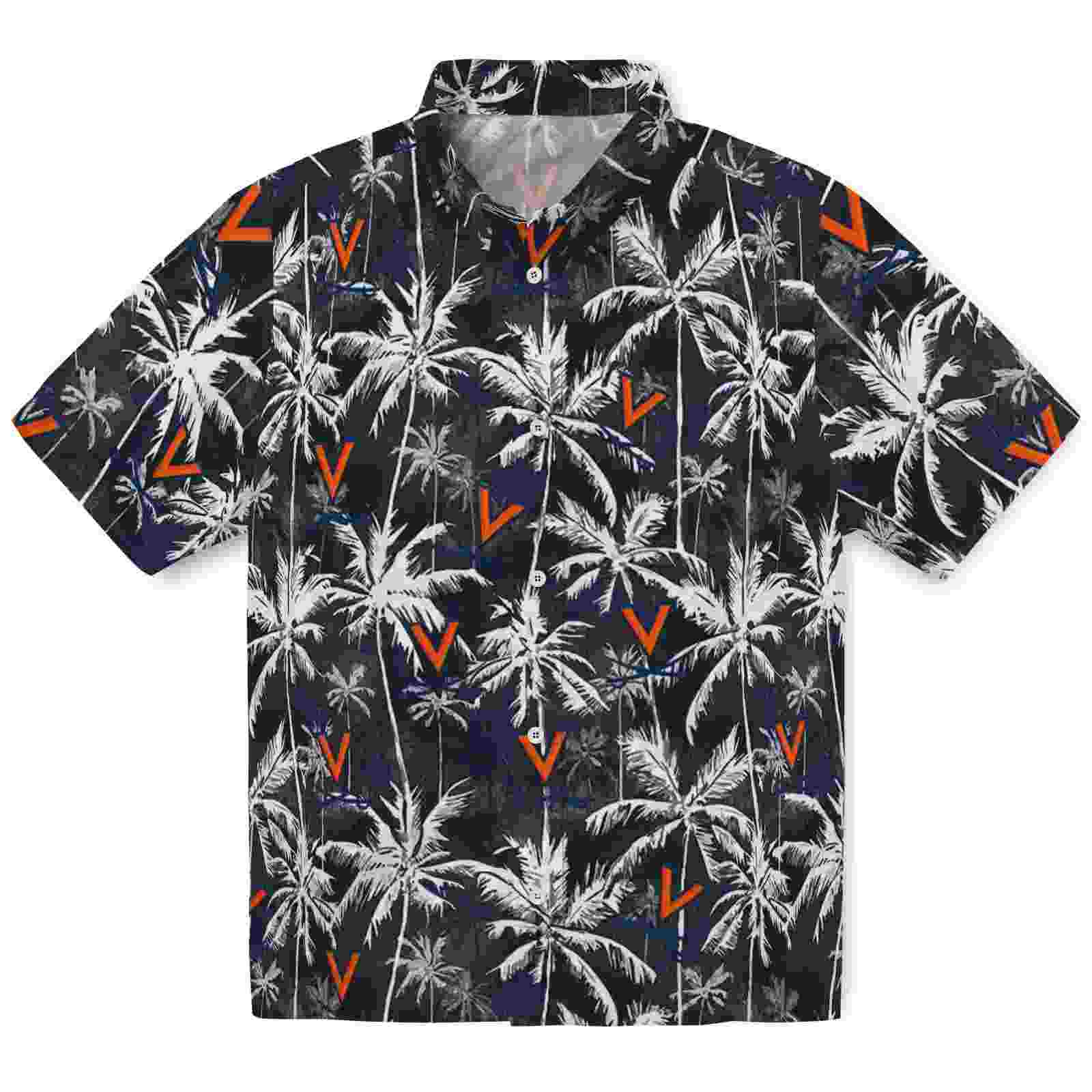 Virginia Cavaliers Palm Pattern Blue Black Hawaiian Shirt