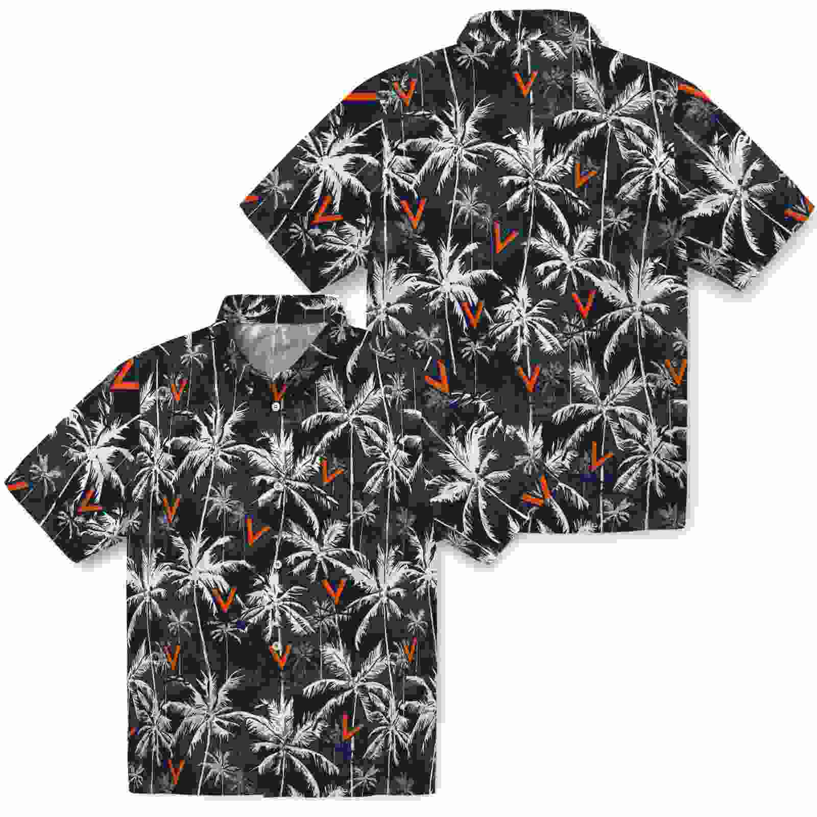 virginia cavaliers palm pattern blue black hawaiian shirt high quality