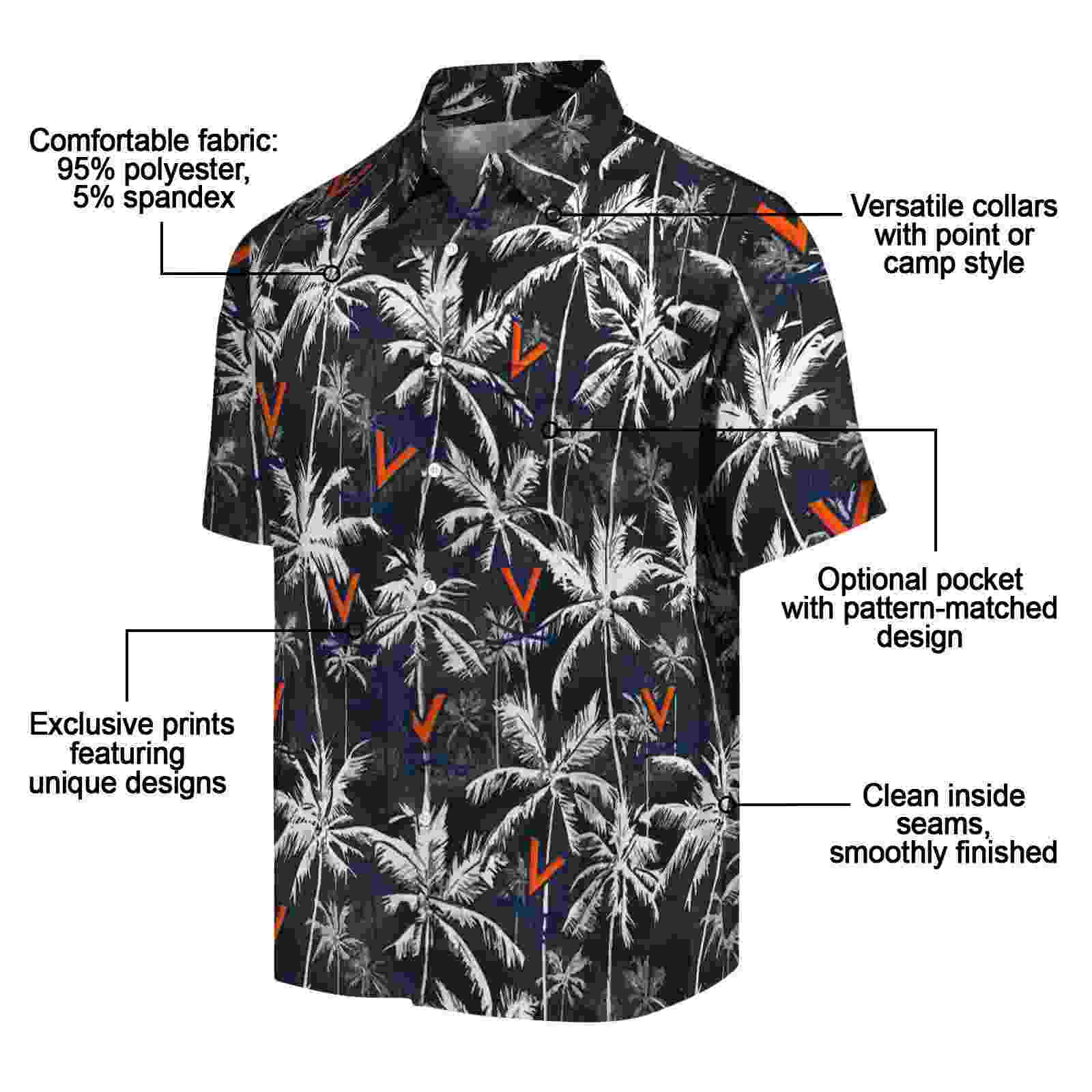 virginia cavaliers palm pattern blue black hawaiian shirt new arrival