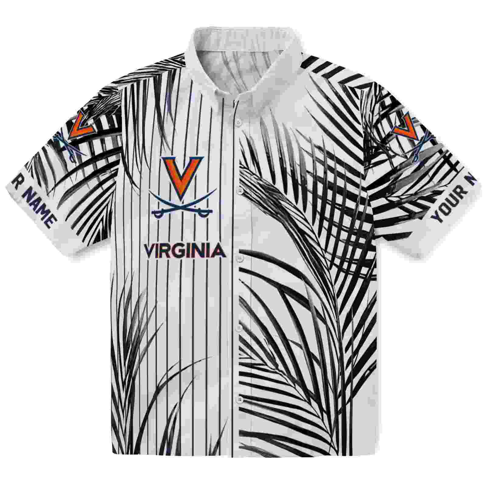 Virginia Cavaliers Palm Stripes Blue Black White Hawaiian Shirt