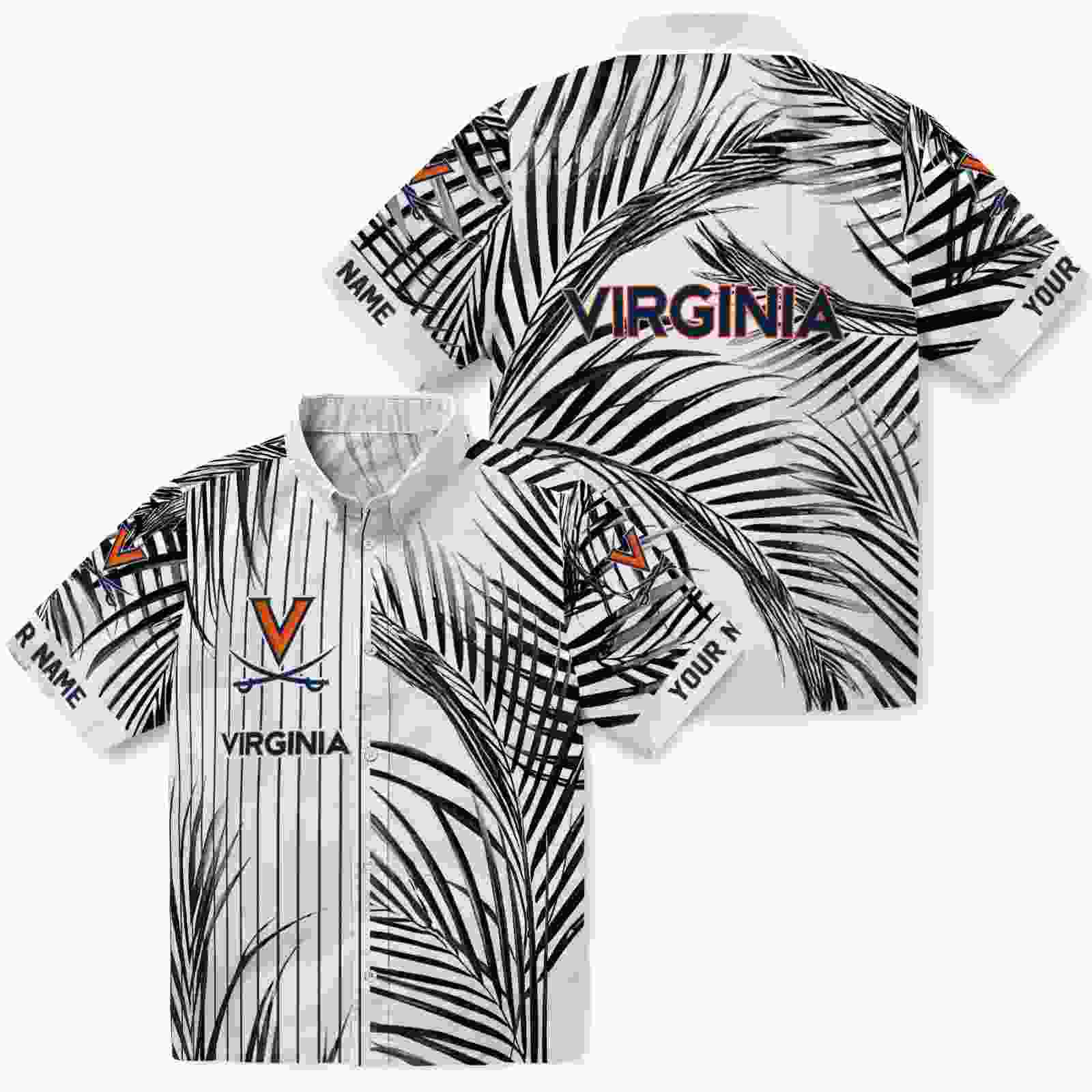 virginia cavaliers palm stripes blue black white hawaiian shirt high quality