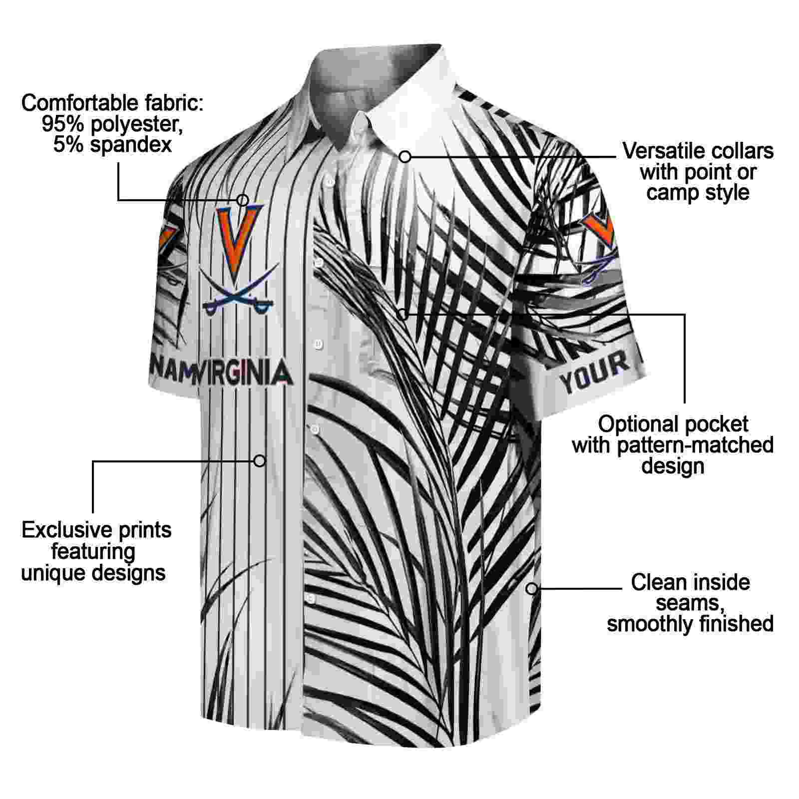 virginia cavaliers palm stripes blue black white hawaiian shirt new arrival