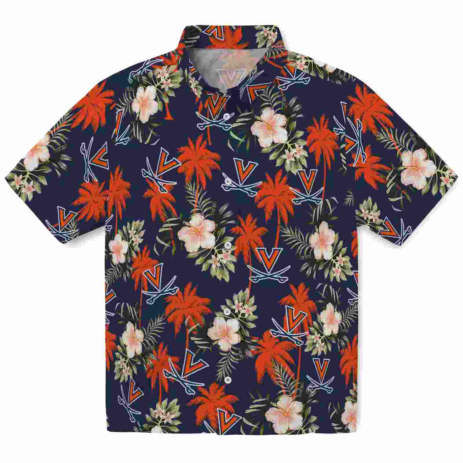 Virginia Cavaliers Palm Tree Flower Blue Hawaiian Shirt