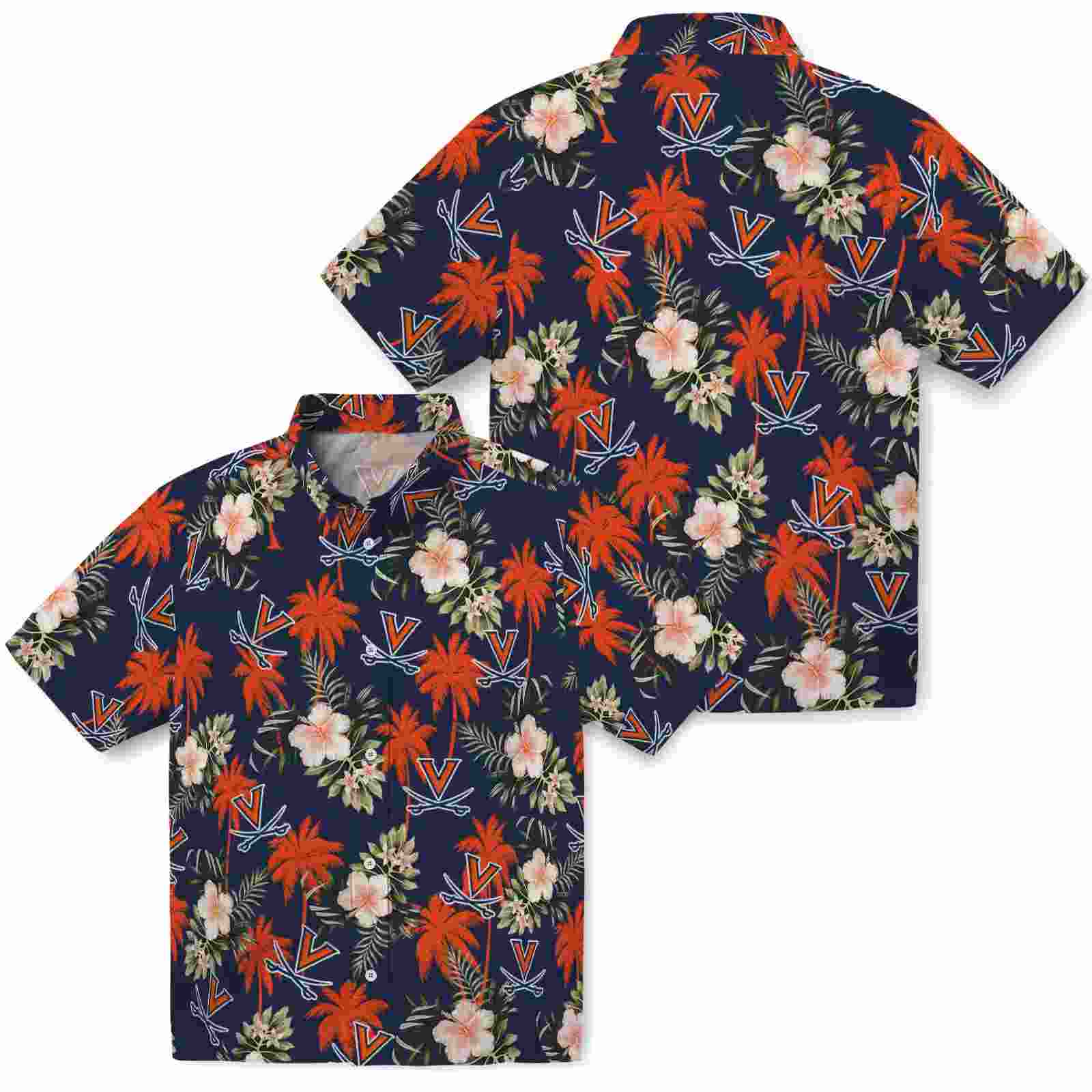 virginia cavaliers palm tree flower blue hawaiian shirt high quality