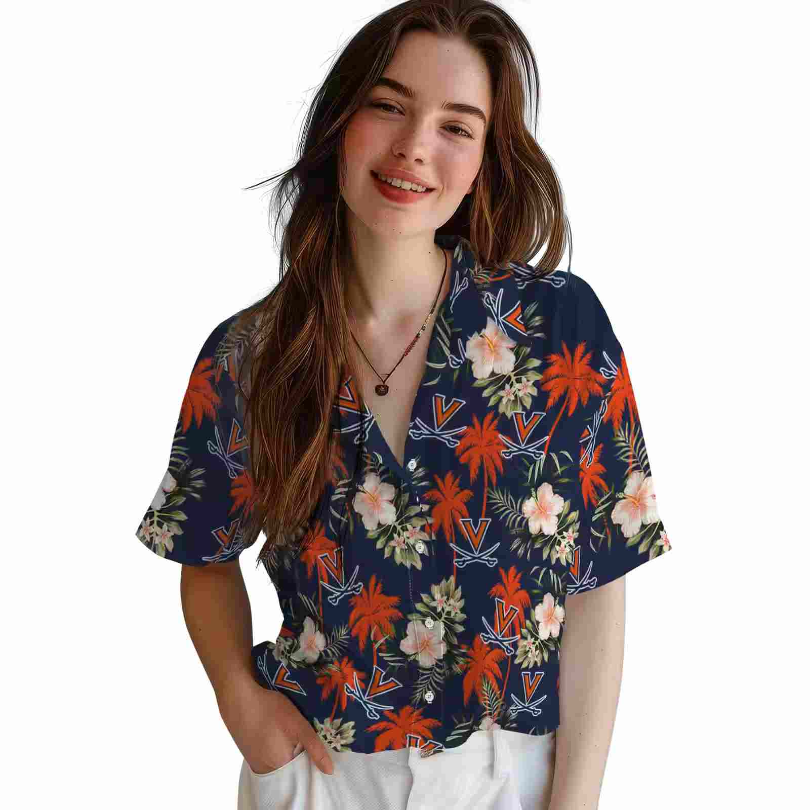 virginia cavaliers palm tree flower blue hawaiian shirt latest model