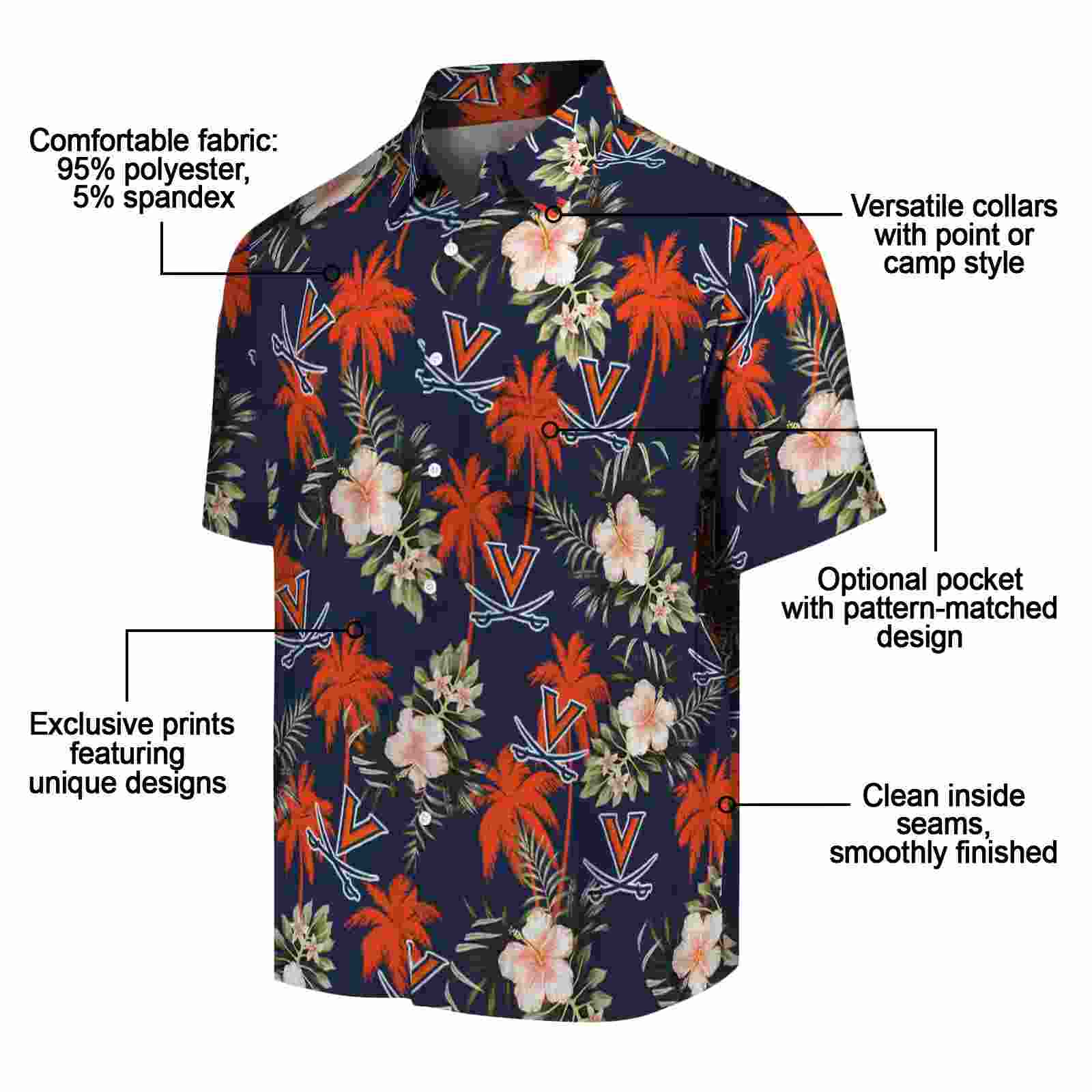 virginia cavaliers palm tree flower blue hawaiian shirt new arrival