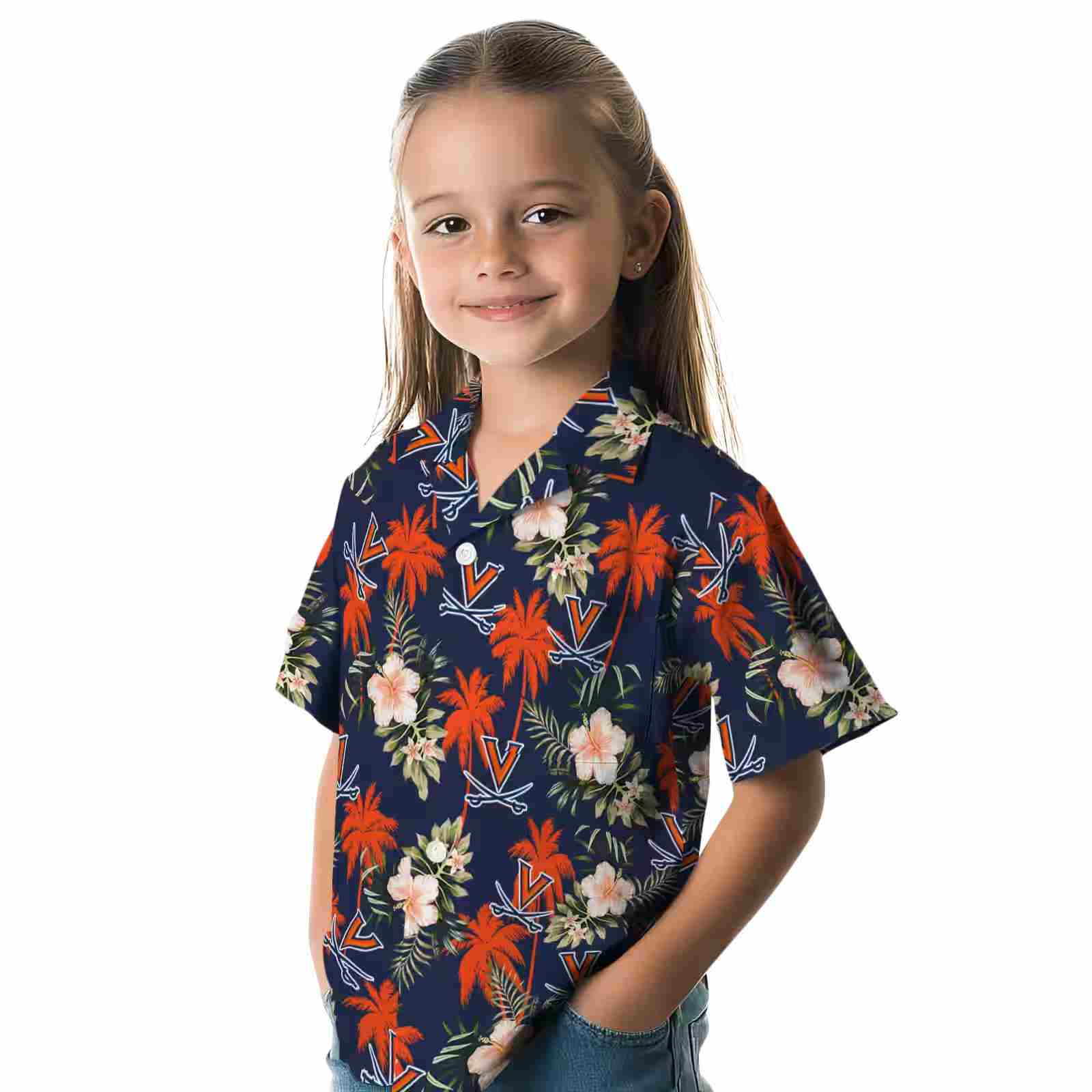 virginia cavaliers palm tree flower blue hawaiian shirt premium grade