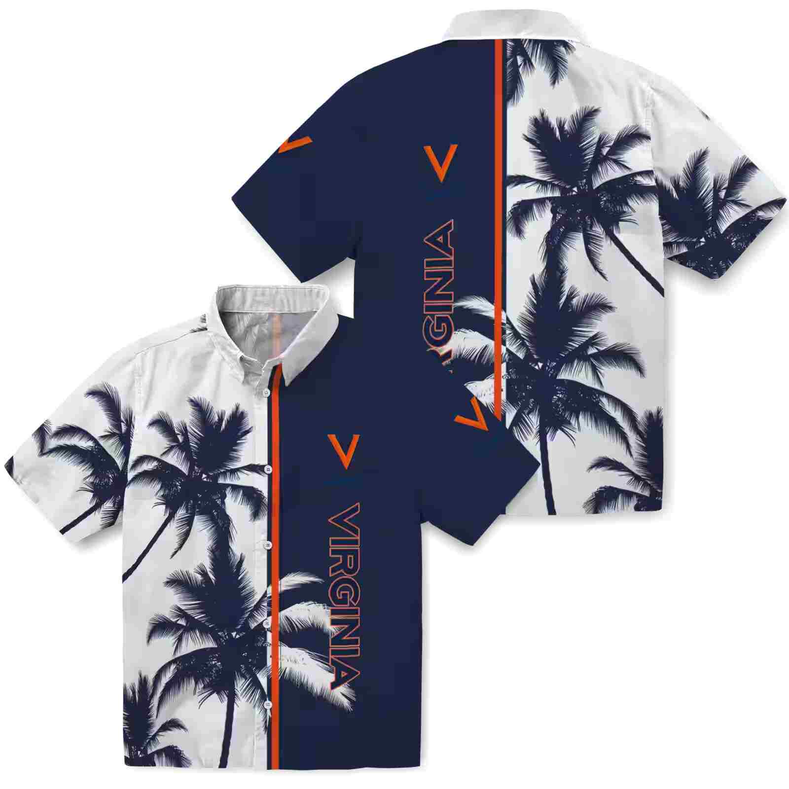 virginia cavaliers palm trees blue white hawaiian shirt high quality