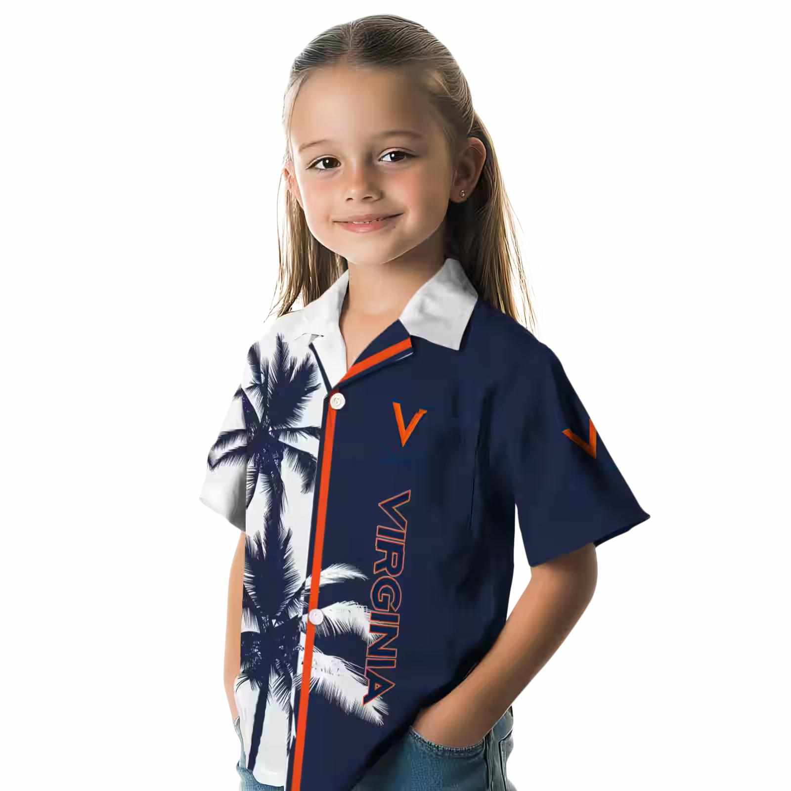 virginia cavaliers palm trees blue white hawaiian shirt premium grade