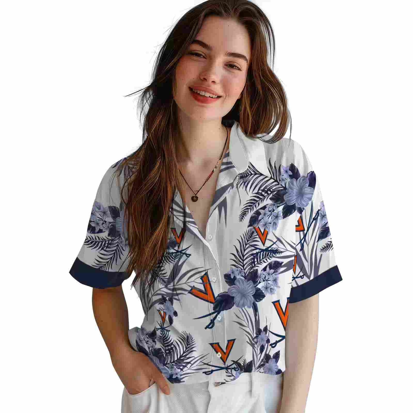 virginia cavaliers patriotic hibiscus design blue white hawaiian shirt latest model