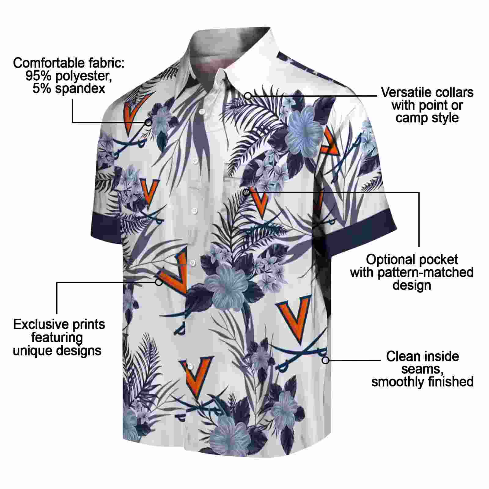 virginia cavaliers patriotic hibiscus design blue white hawaiian shirt new arrival