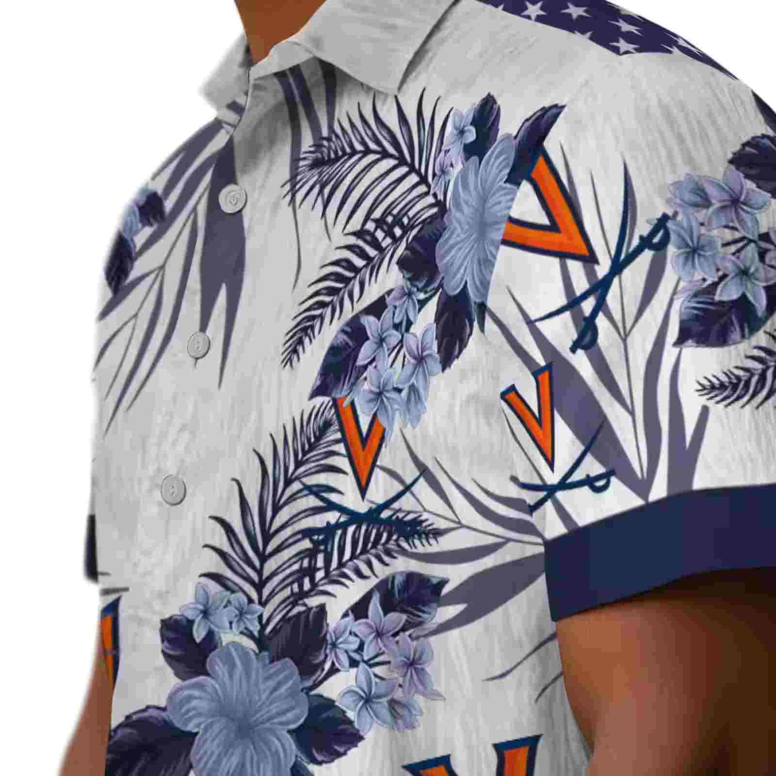 virginia cavaliers patriotic hibiscus design blue white hawaiian shirt trendy