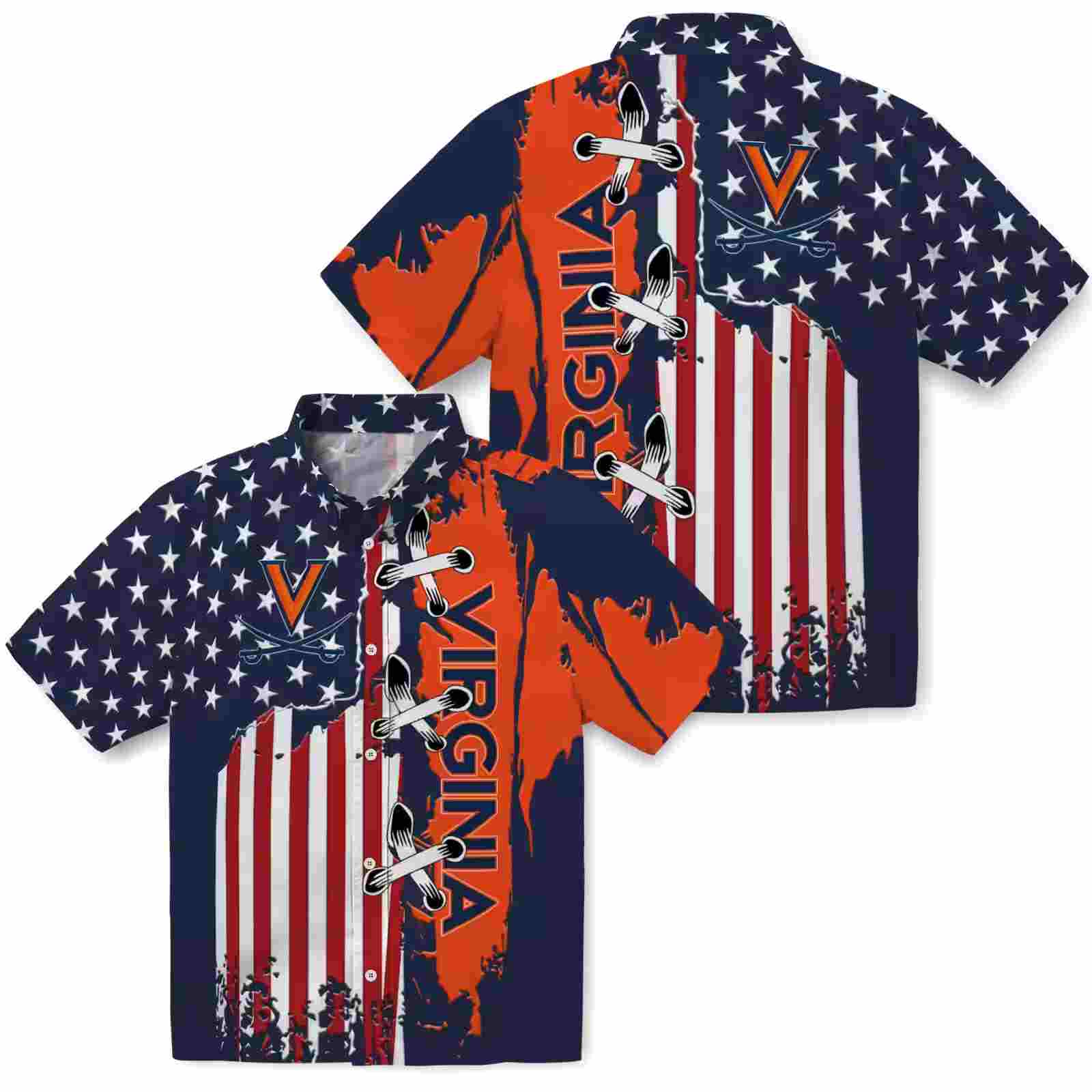 virginia cavaliers stitched flag blue hawaiian shirt high quality