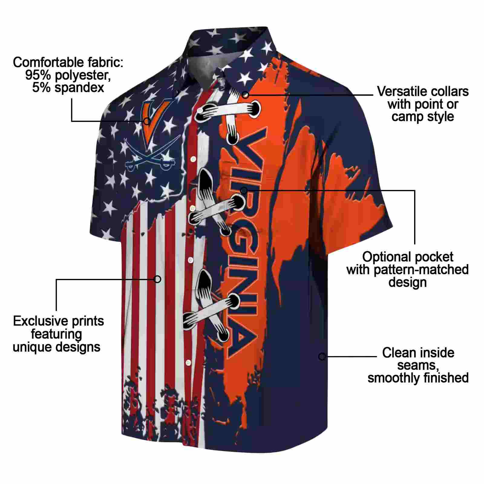 virginia cavaliers stitched flag blue hawaiian shirt new arrival