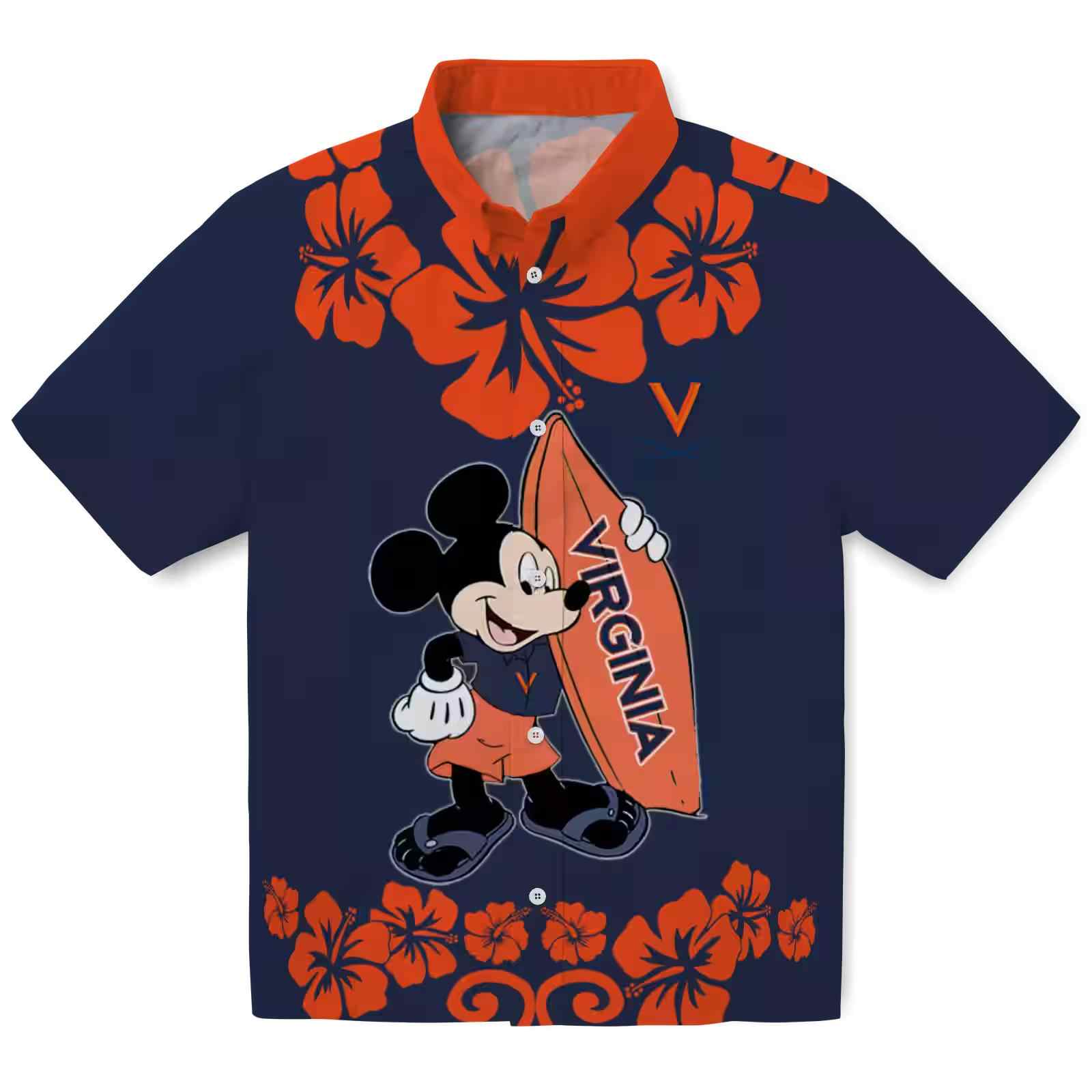 Virginia Cavaliers Surfing Mickey Blue Hawaiian Shirt