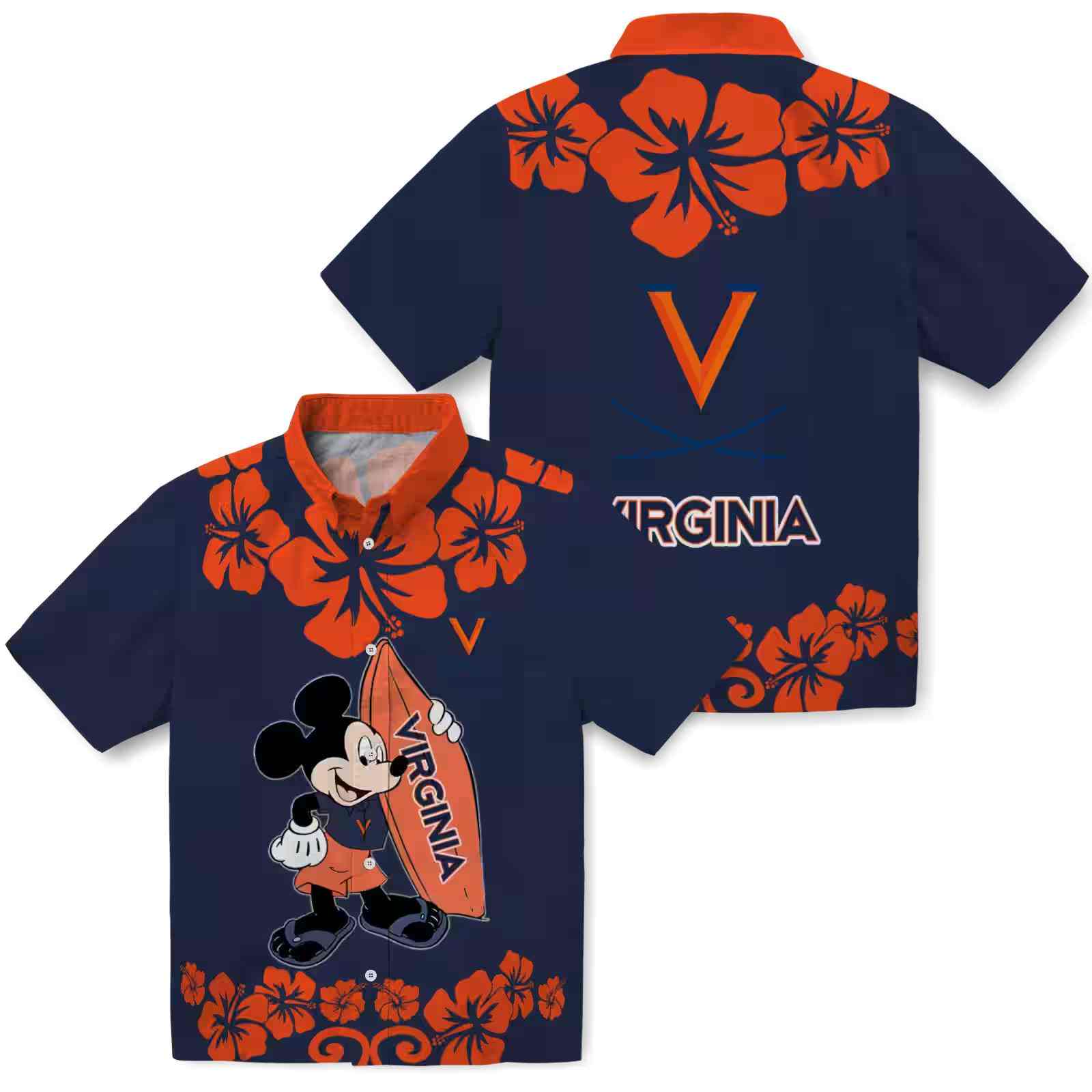 virginia cavaliers surfing mickey blue hawaiian shirt high quality