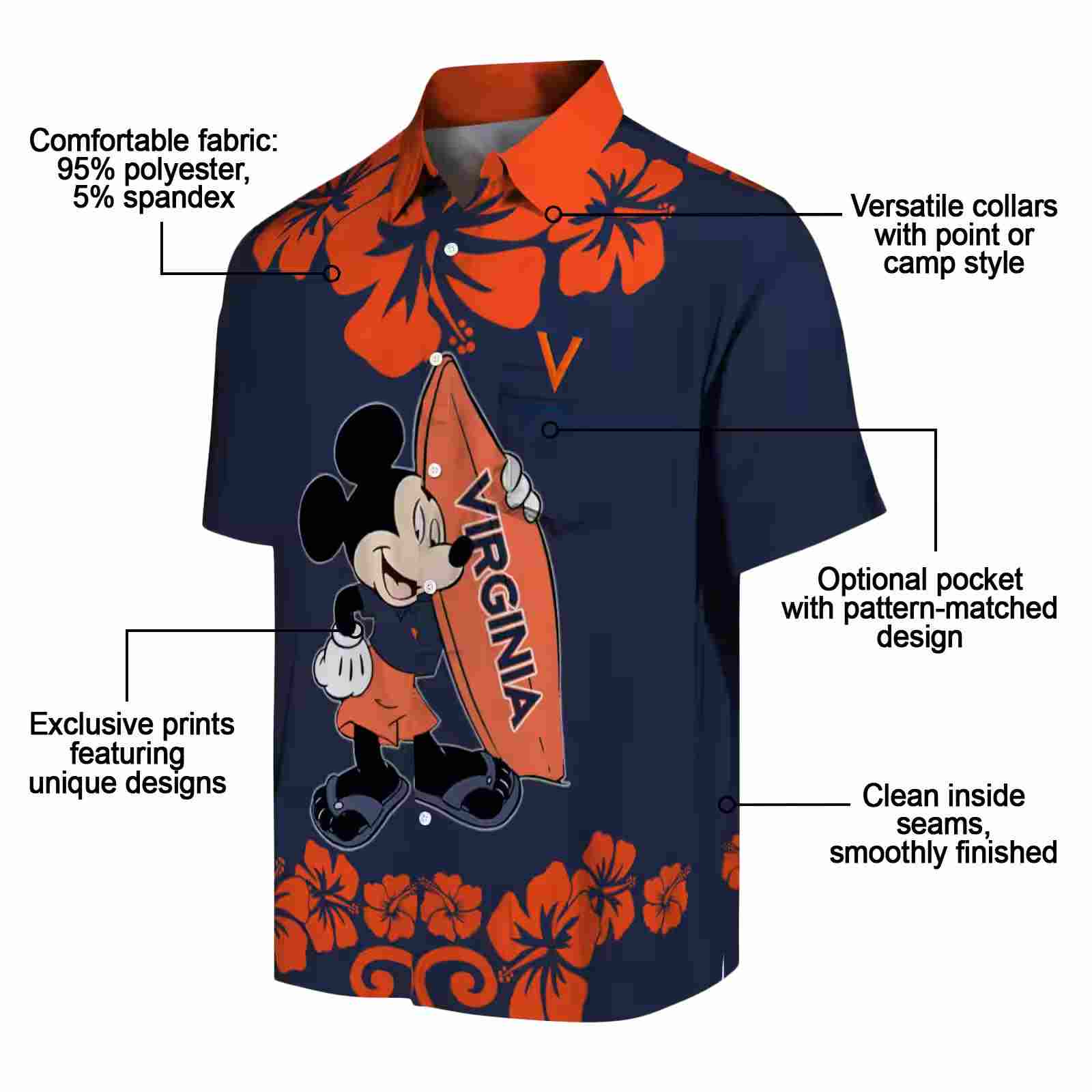 virginia cavaliers surfing mickey blue hawaiian shirt new arrival