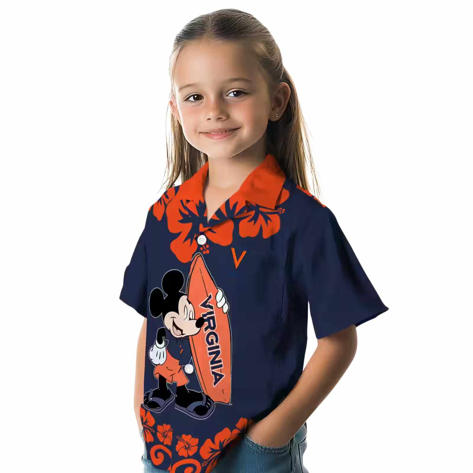 virginia cavaliers surfing mickey blue hawaiian shirt premium grade