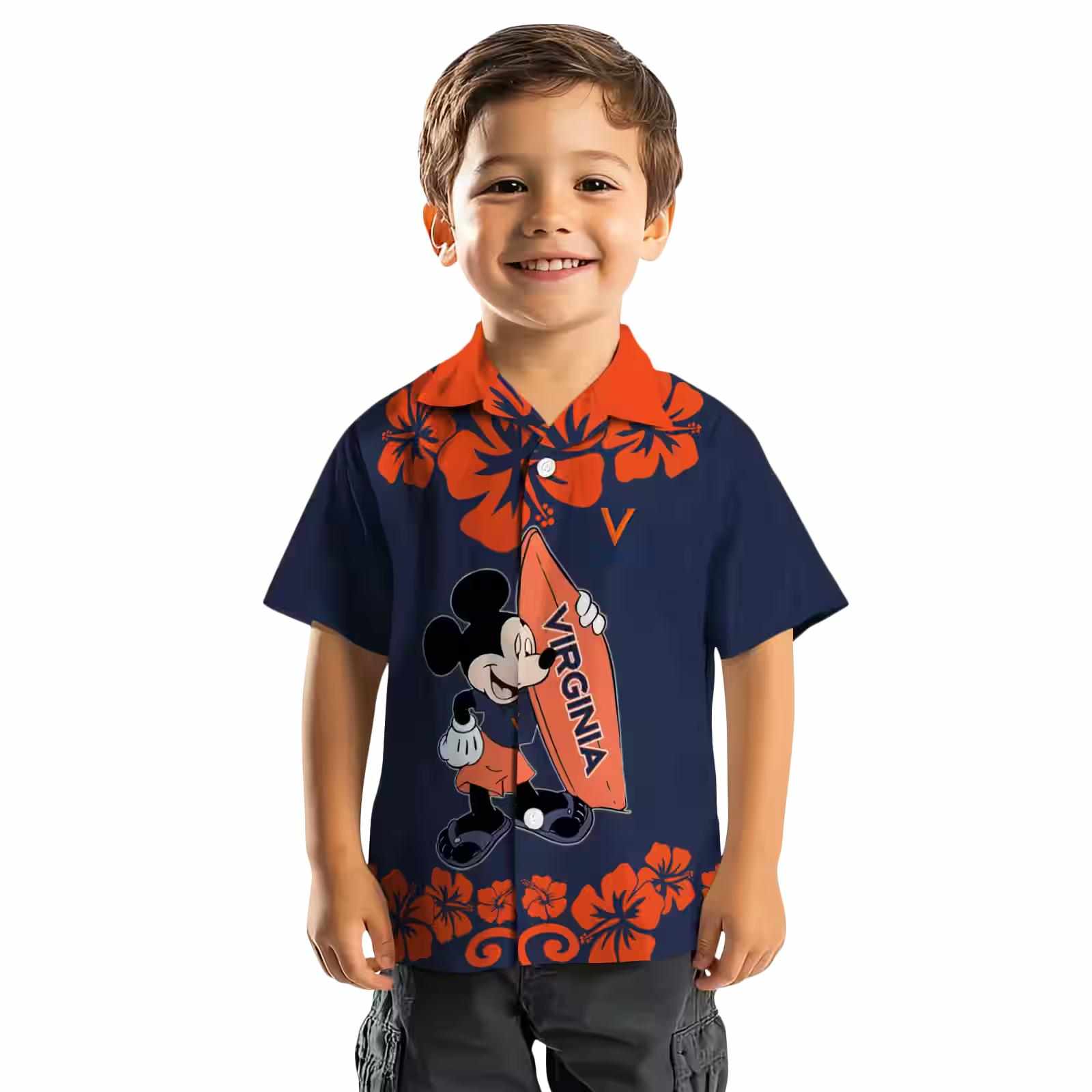 virginia cavaliers surfing mickey blue hawaiian shirt top rated