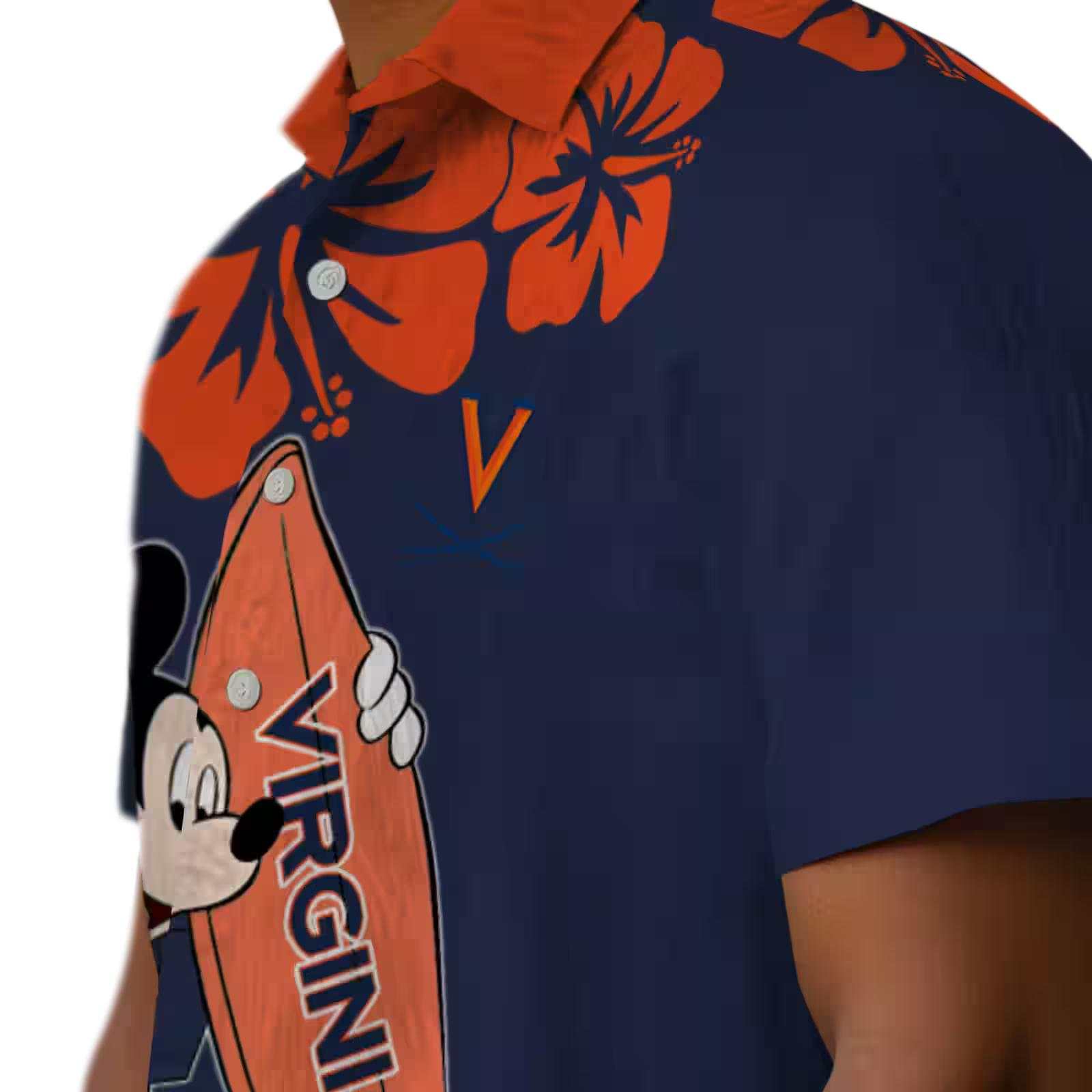 virginia cavaliers surfing mickey blue hawaiian shirt trendy