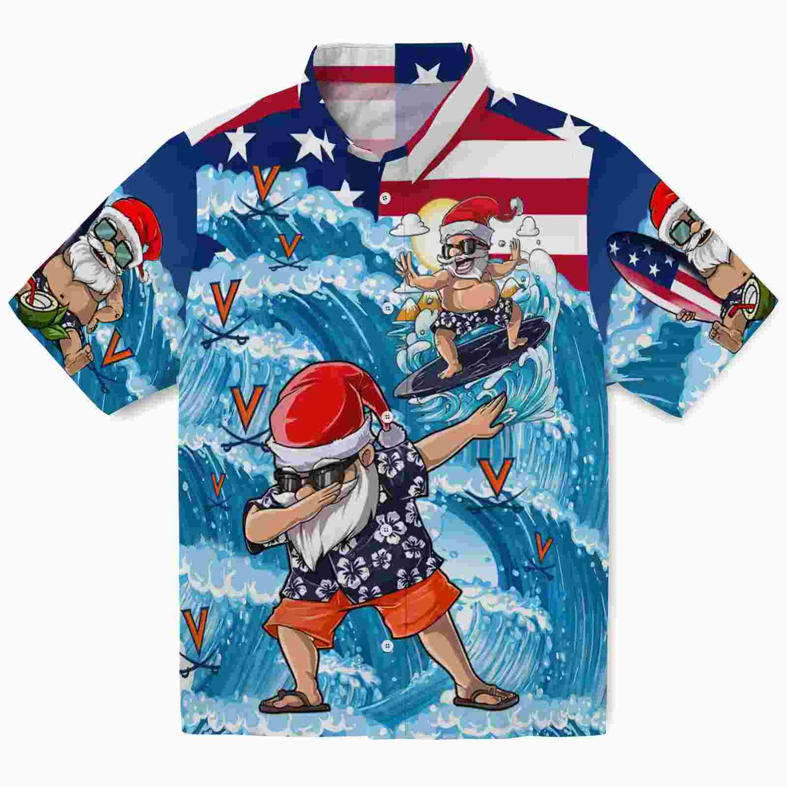 Virginia Cavaliers Surfing Santa Blue Hawaiian Shirt