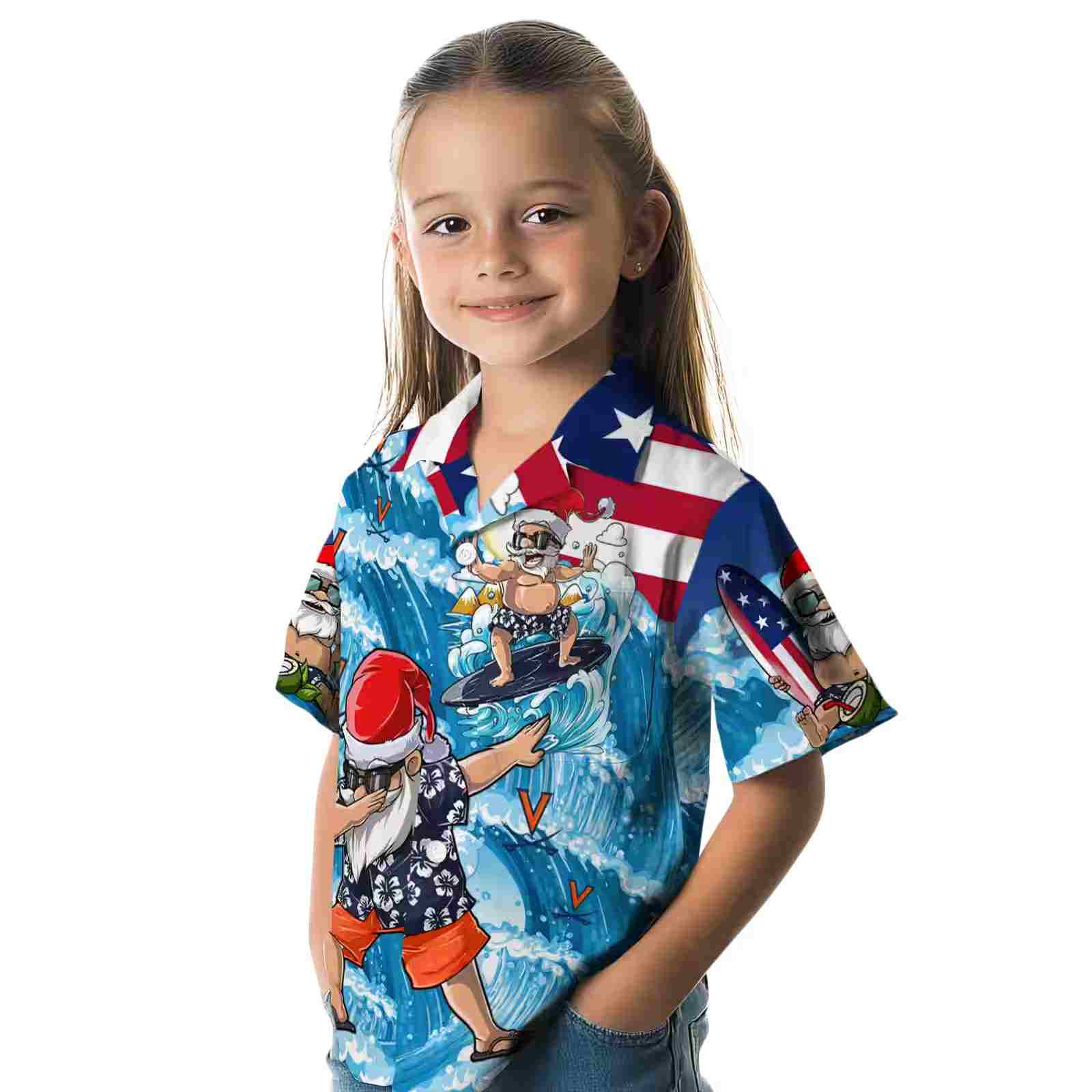 virginia cavaliers surfing santa blue hawaiian shirt premium grade