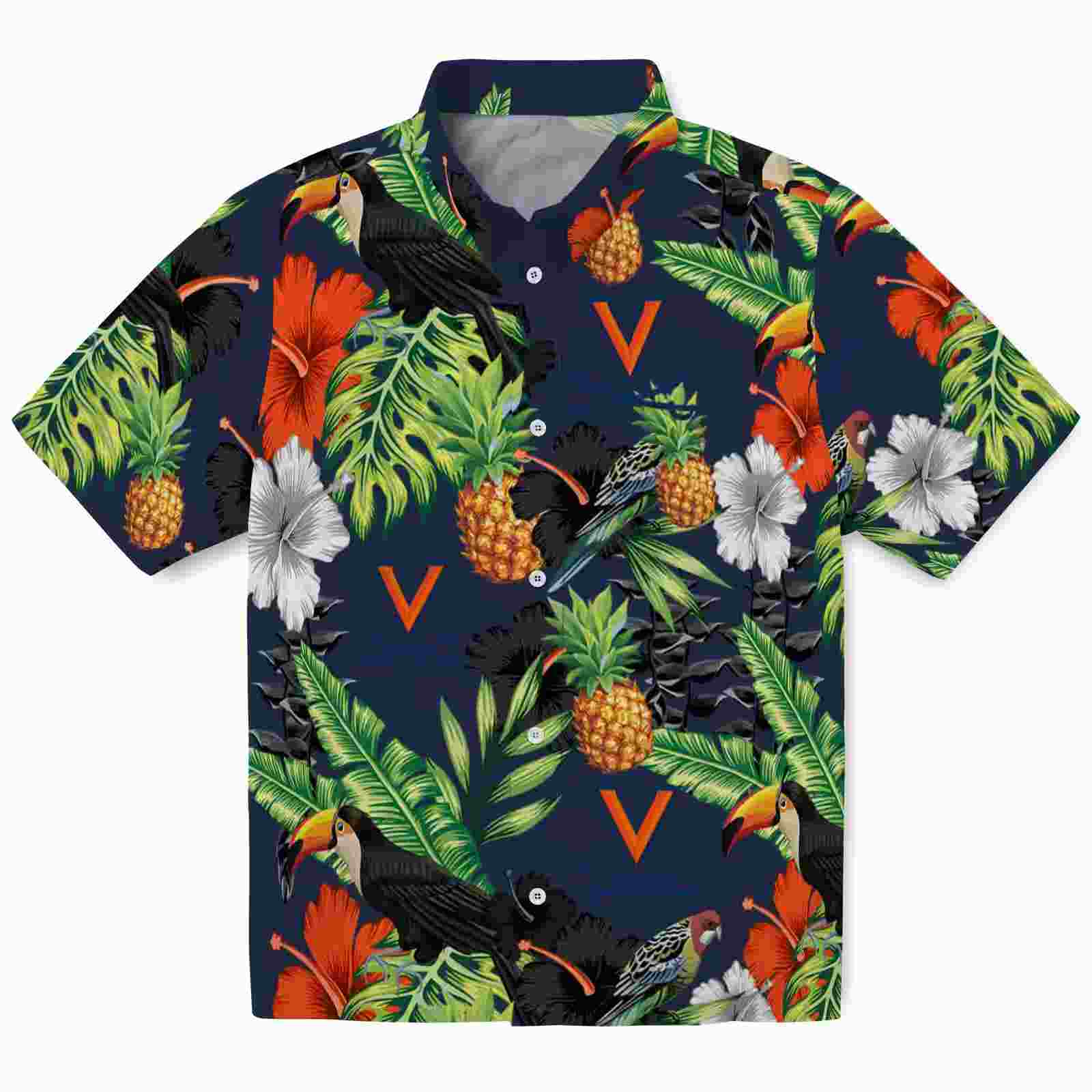 Virginia Cavaliers Toucan Hibiscus Pineapple Blue Green Hawaiian Shirt