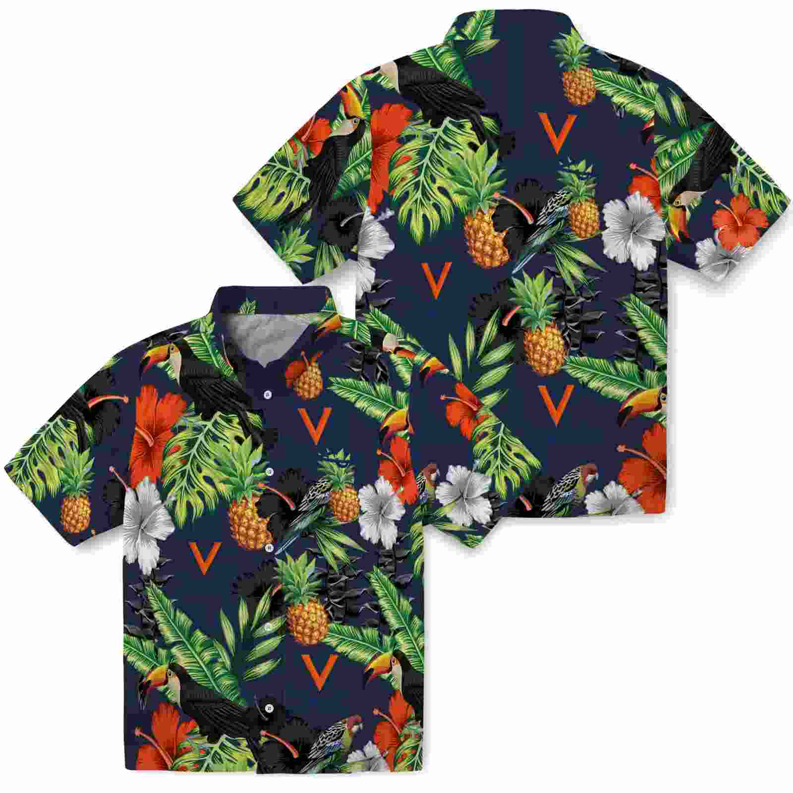 virginia cavaliers toucan hibiscus pineapple blue green hawaiian shirt high quality