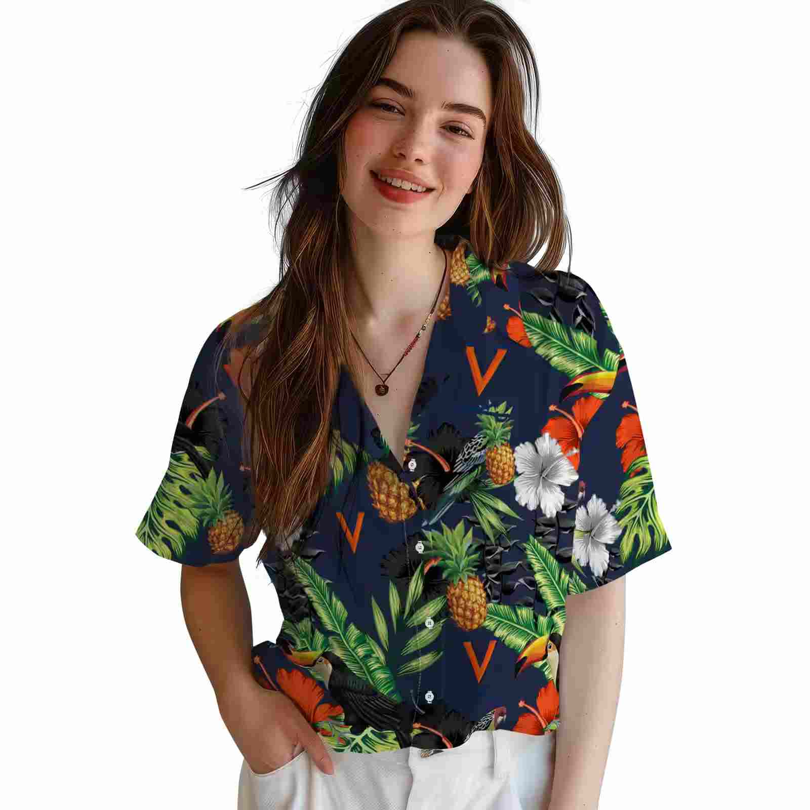 virginia cavaliers toucan hibiscus pineapple blue green hawaiian shirt latest model