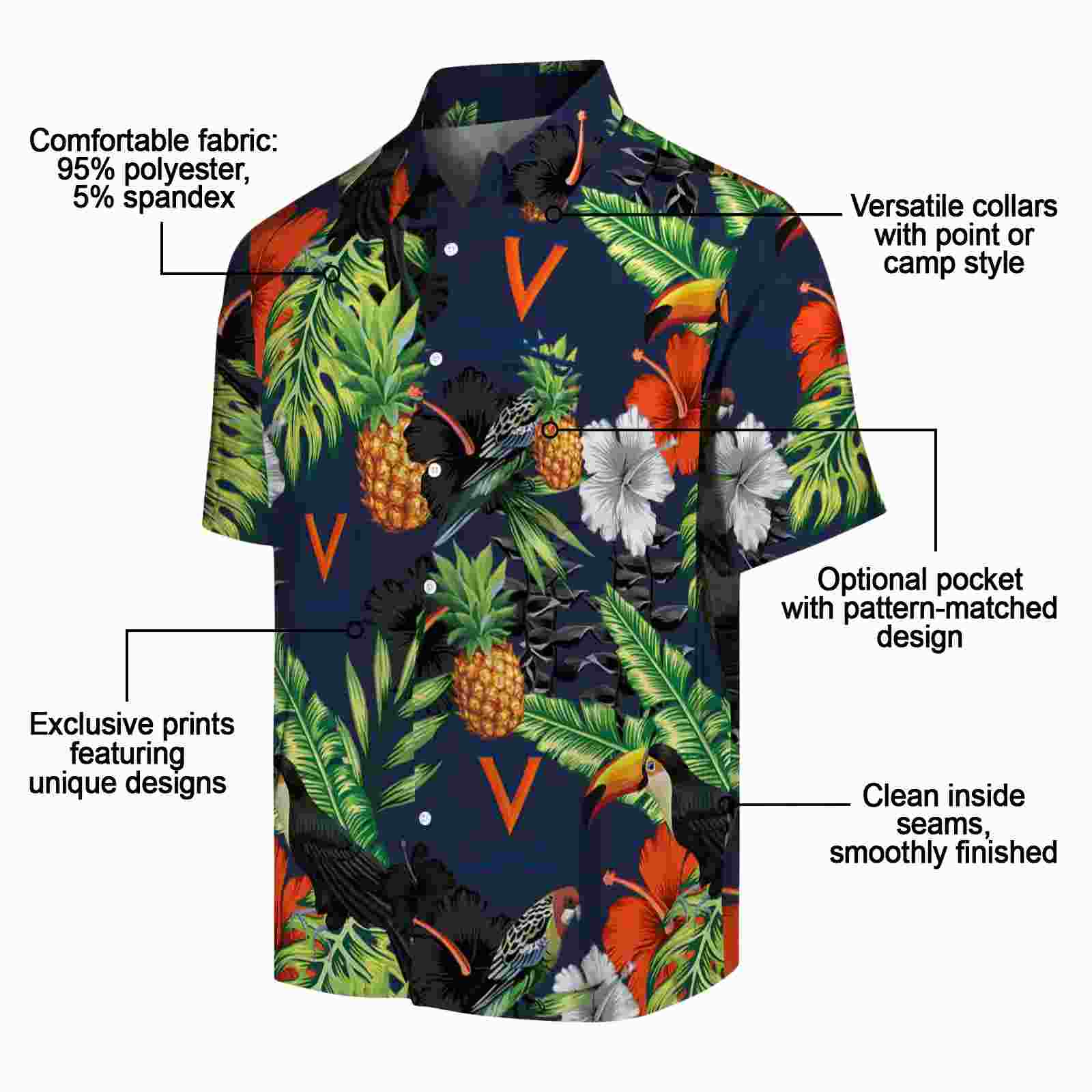 virginia cavaliers toucan hibiscus pineapple blue green hawaiian shirt new arrival