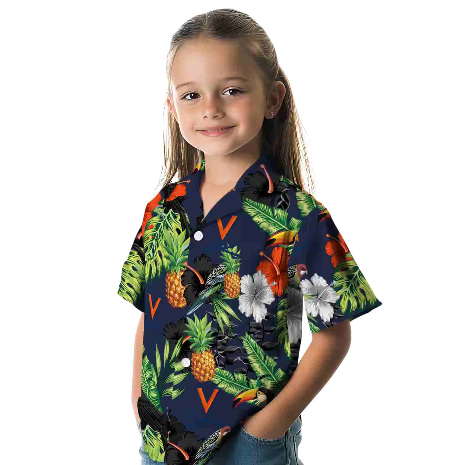 virginia cavaliers toucan hibiscus pineapple blue green hawaiian shirt premium grade