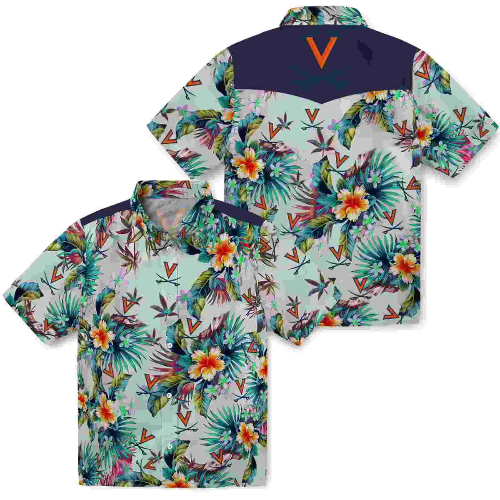 virginia cavaliers tropical foliage green hawaiian shirt high quality