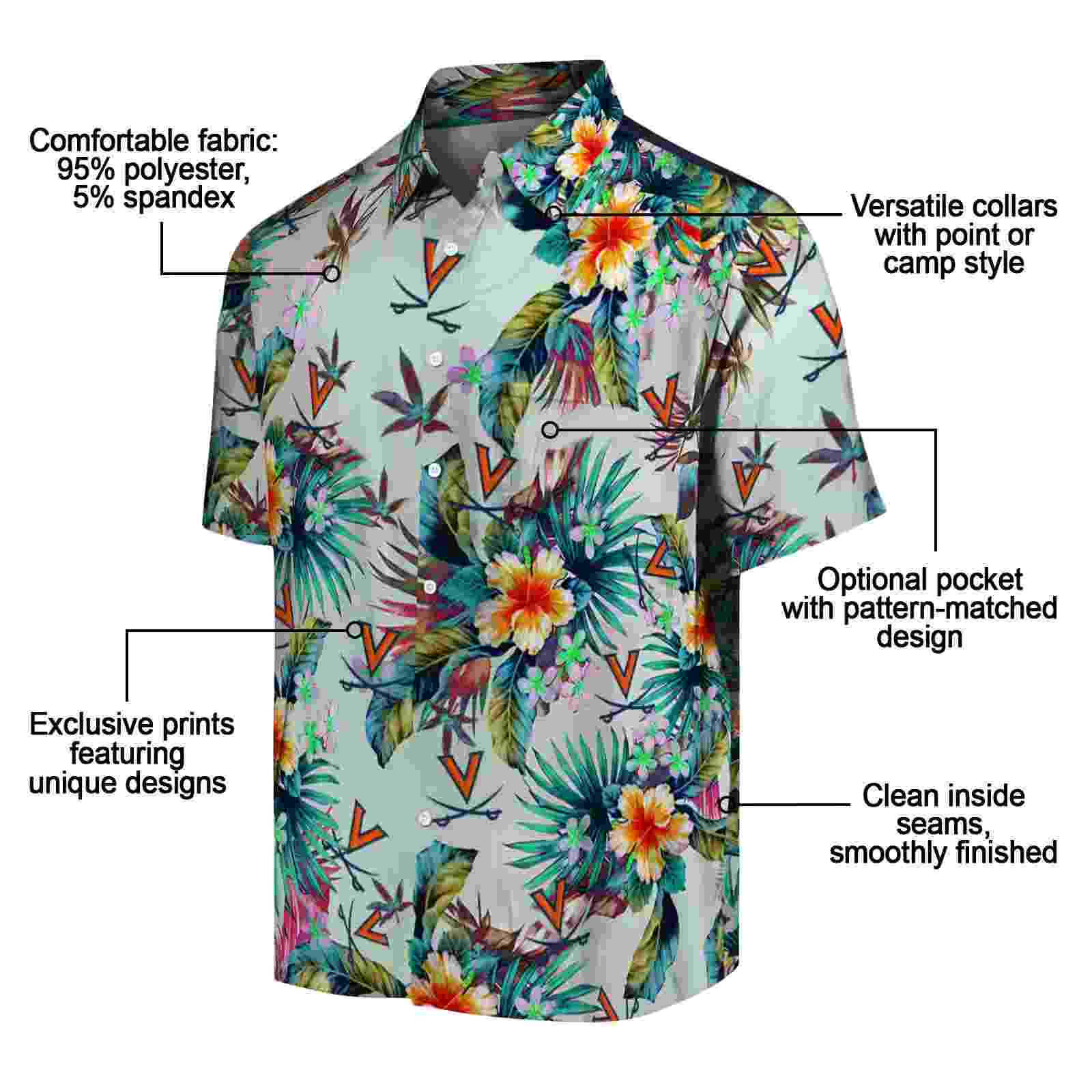 virginia cavaliers tropical foliage green hawaiian shirt new arrival