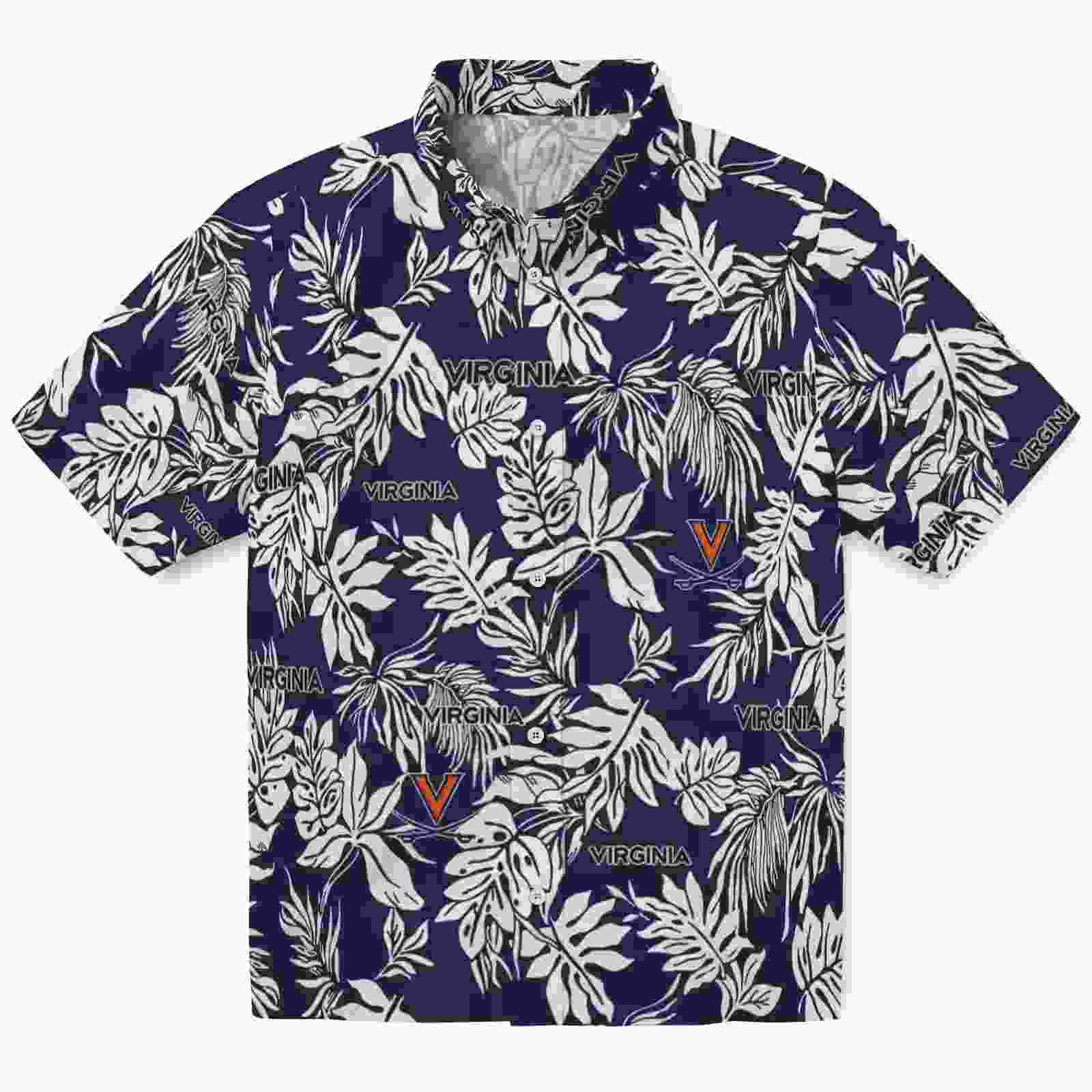 Virginia Cavaliers Tropical Leaf Blue White Hawaiian Shirt