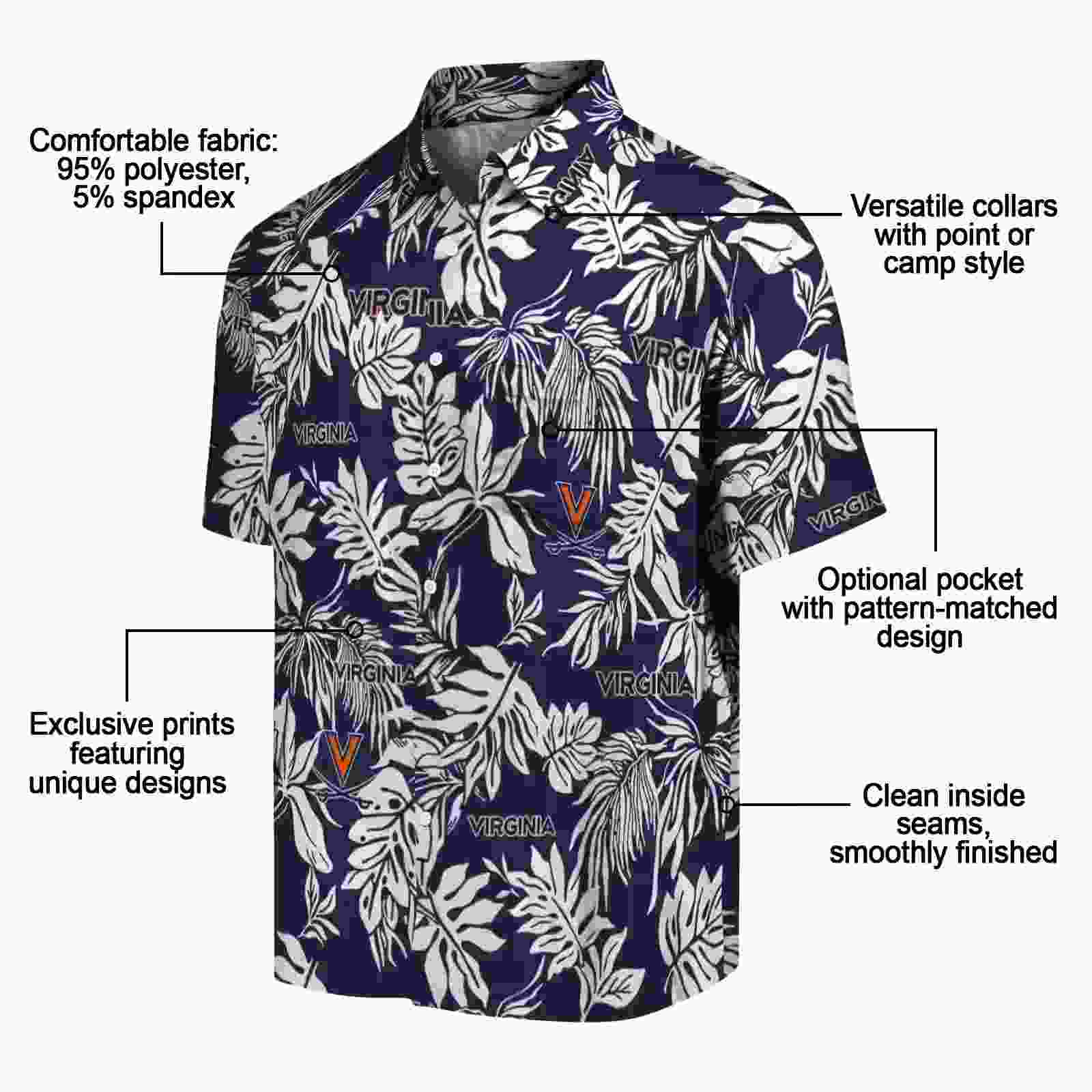 virginia cavaliers tropical leaf blue white hawaiian shirt new arrival